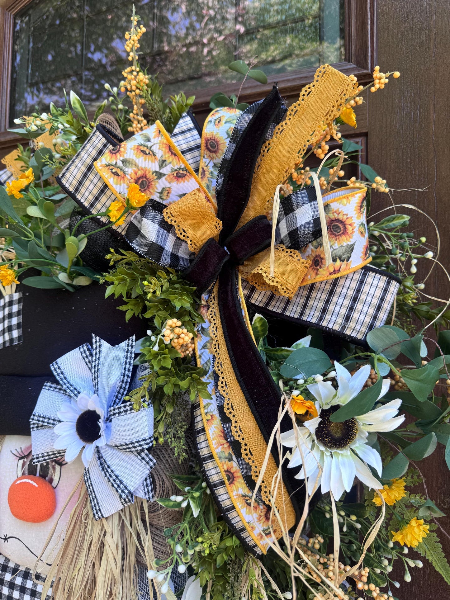 Scarecrow Fall Wreath for Front Door, Fall Home Decor, Sunflower Door Decor, Scarecrow Door Decoration, Autumn Wreath, Thanksgiving Decor
