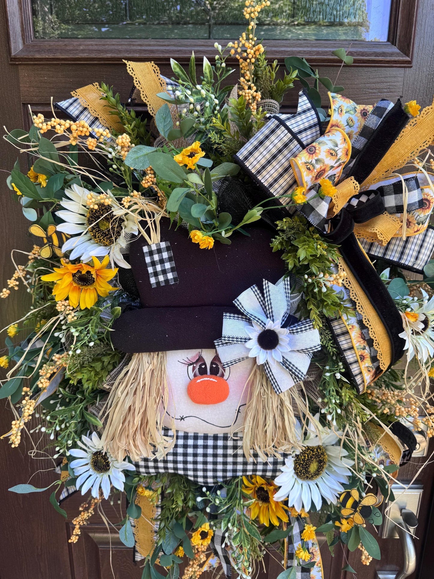 Scarecrow Fall Wreath for Front Door, Fall Home Decor, Sunflower Door Decor, Scarecrow Door Decoration, Autumn Wreath, Thanksgiving Decor