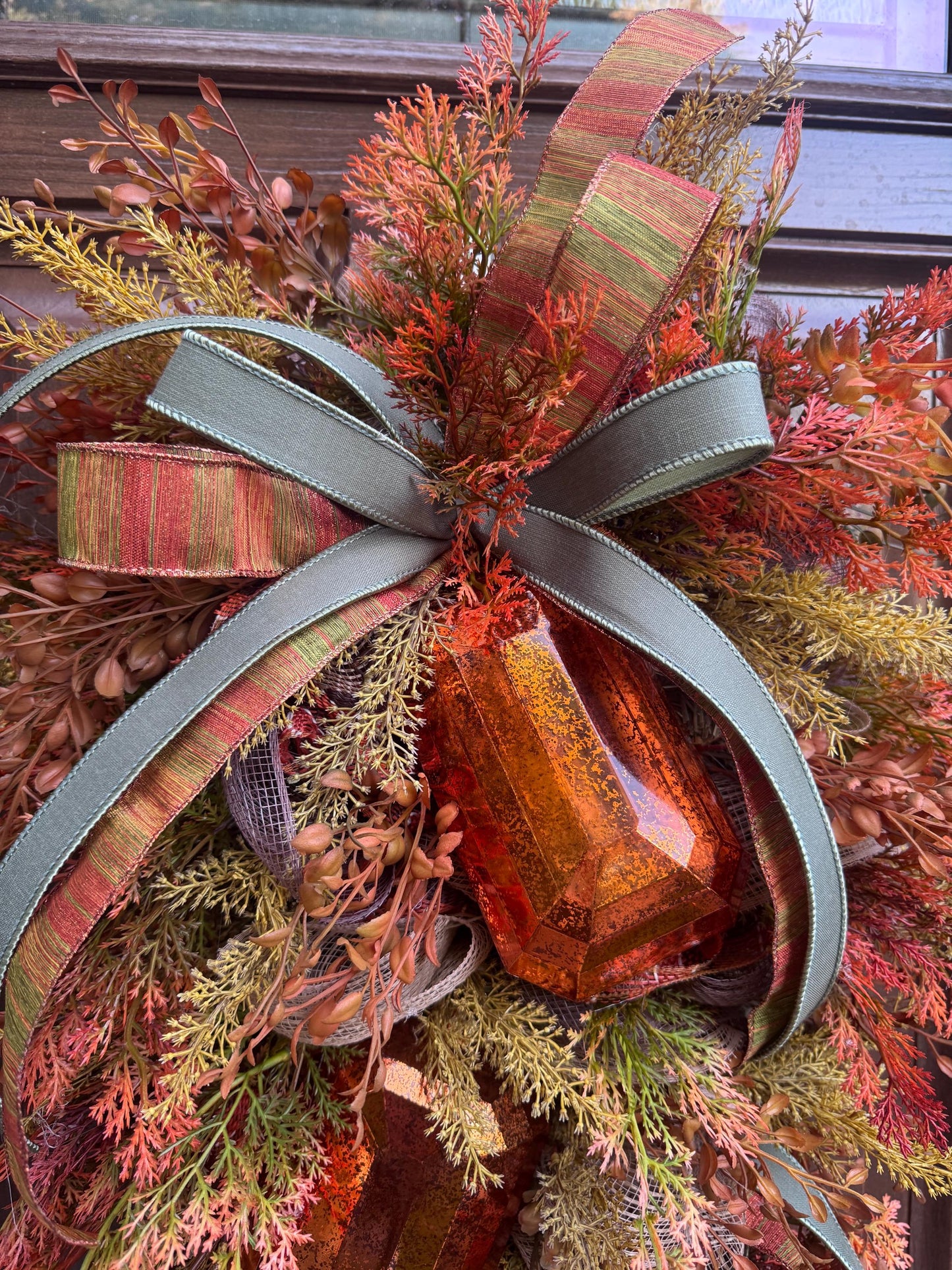 Rustic Fall Swag Wreath, Autumn Jewel Door Decor for Outdoor Porch or Indoor Office Wall Hanger, Farmhouse Swag Door Accent for Home Decor