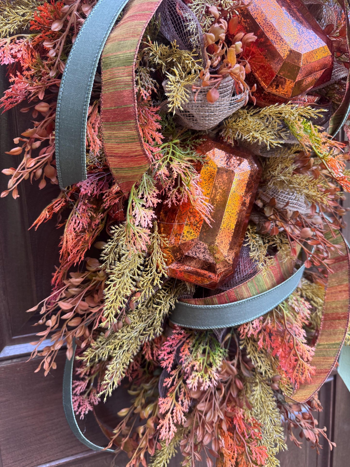 Rustic Fall Swag Wreath, Autumn Jewel Door Decor for Outdoor Porch or Indoor Office Wall Hanger, Farmhouse Swag Door Accent for Home Decor