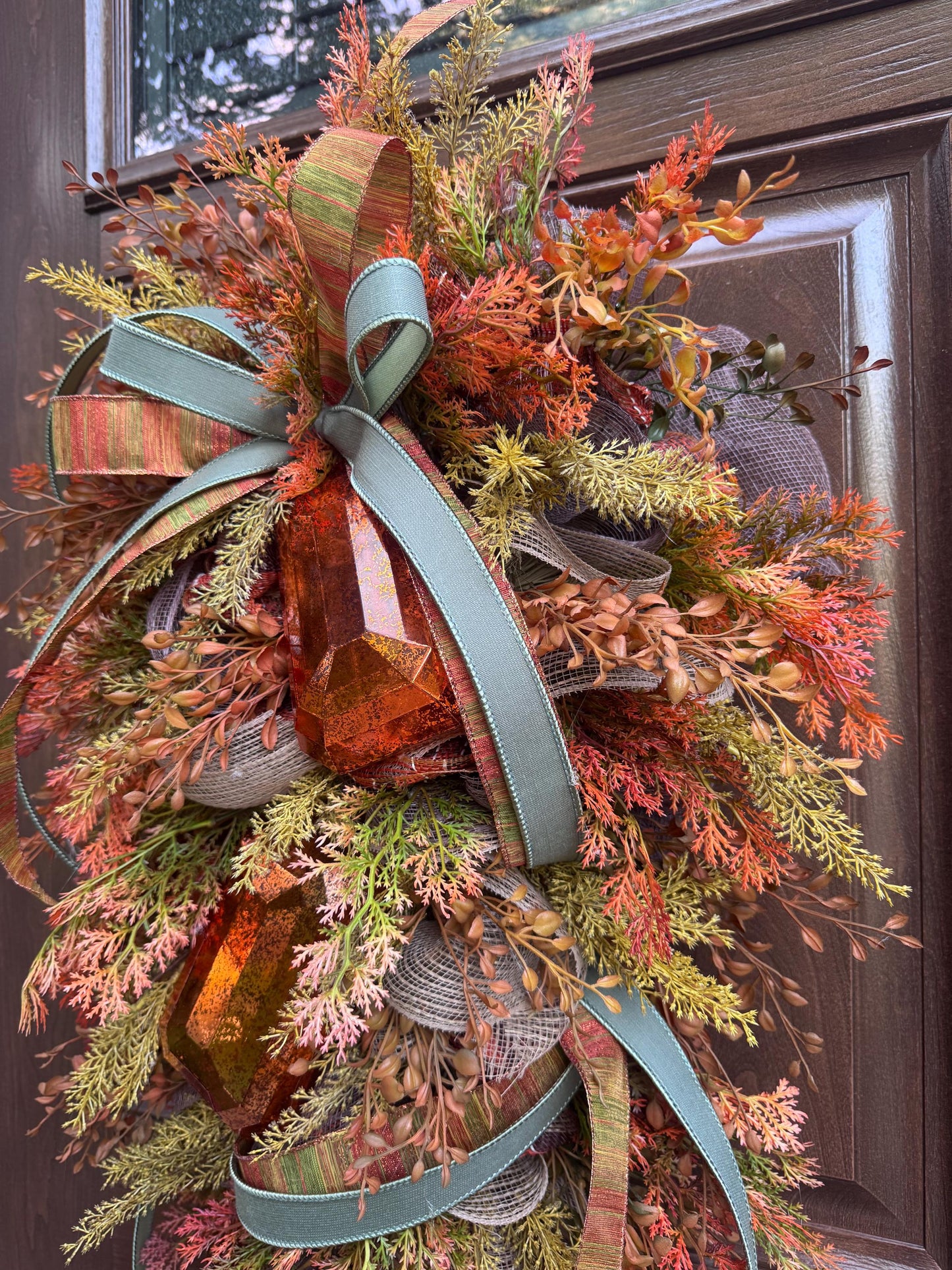 Rustic Fall Swag Wreath, Autumn Jewel Door Decor for Outdoor Porch or Indoor Office Wall Hanger, Farmhouse Swag Door Accent for Home Decor