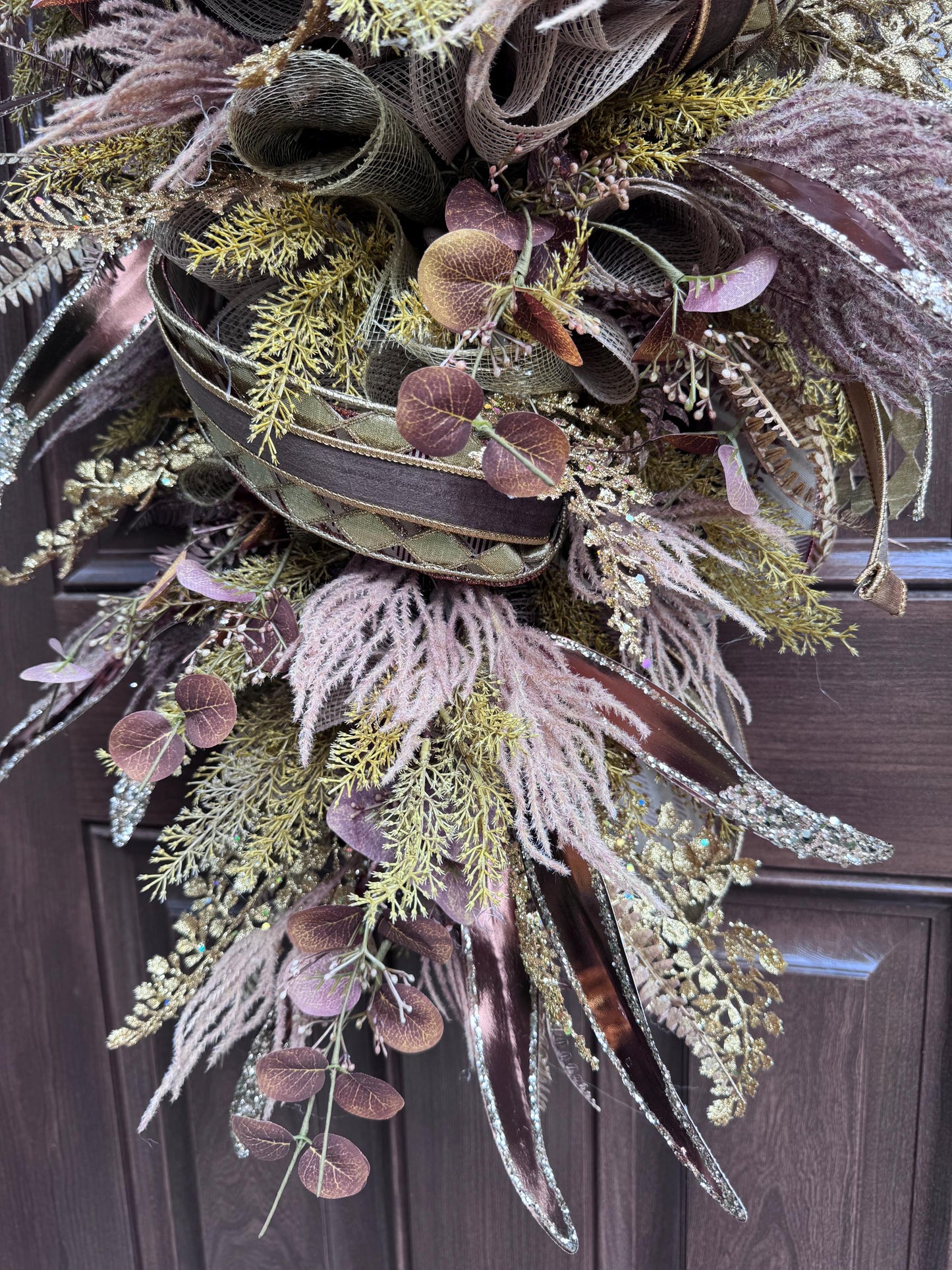 Rustic Fall Door Swag, Elegant Front Door Decor, Glam Autumn Wreath Alternative, Farmhouse Style Accent for Wall Hanger, Gift for Her Mom