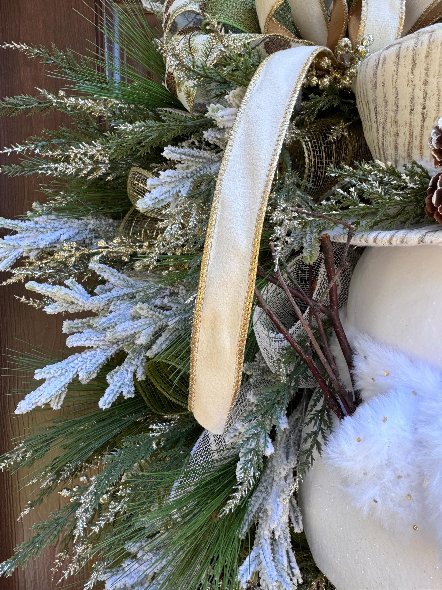 Snowman Winter Wreath for Front Door, Christmas Home Decor for Outdoor Porch or Indoor Office Wall Hanging, Grey and White Snowman Decor