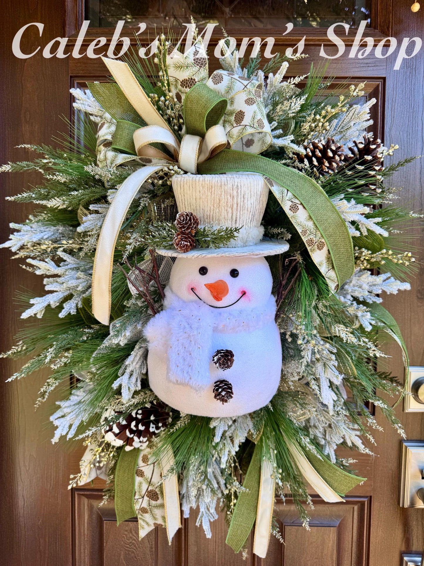 Snowman Winter Wreath for Front Door, Christmas Home Decor for Outdoor Porch or Indoor Office Wall Hanging, Grey and White Snowman Decor