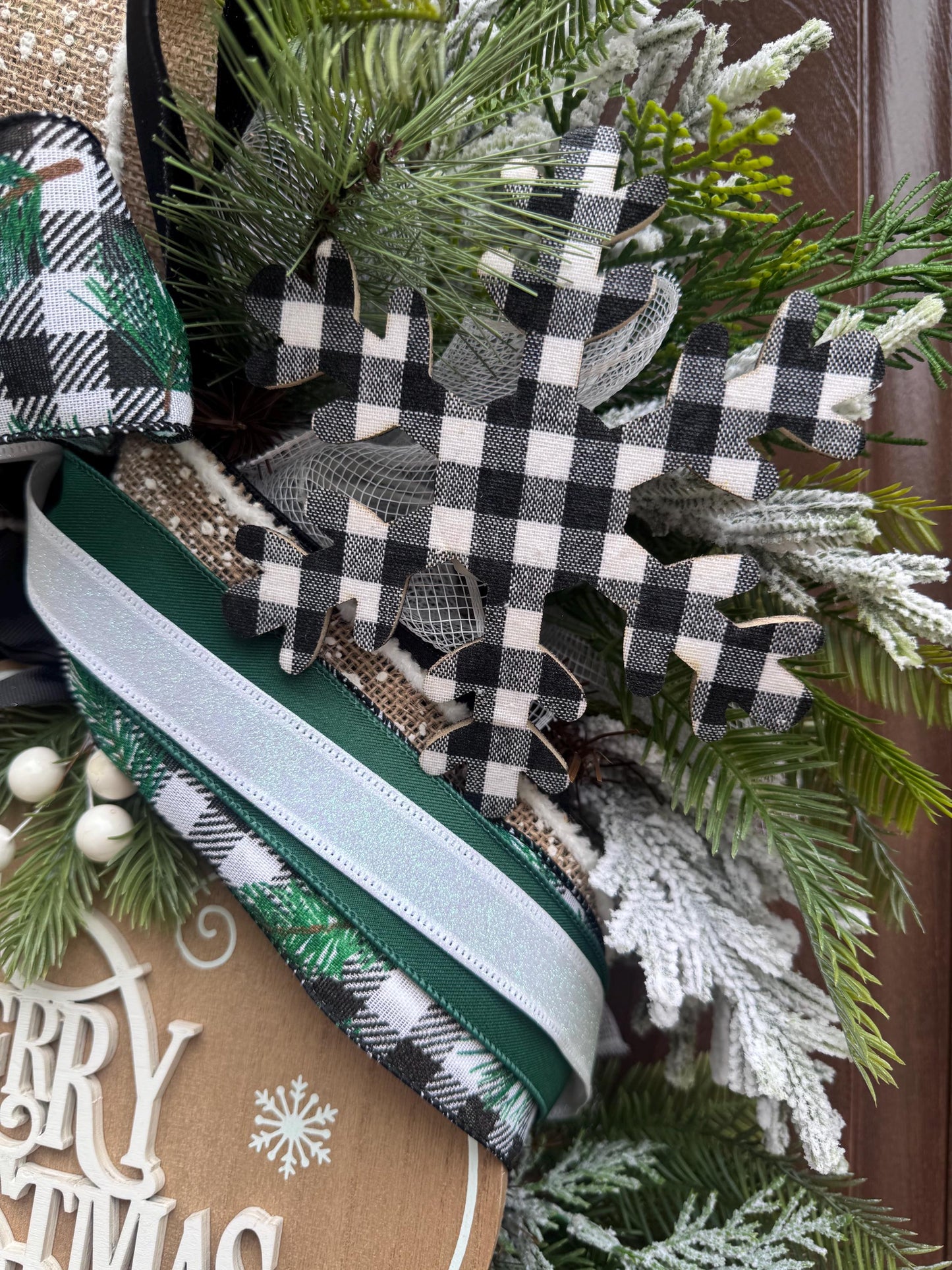 Woodland Merry Christmas Teardrop Swag Wreath Rustic Outdoor Porch Seasonal Holiday Decor for House or Gift Handmade Home Decor for Doors