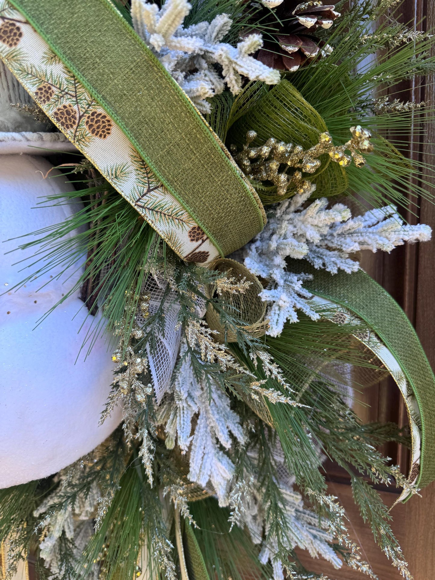 Snowman Winter Wreath for Front Door, Christmas Home Decor for Outdoor Porch or Indoor Office Wall Hanging, Grey and White Snowman Decor