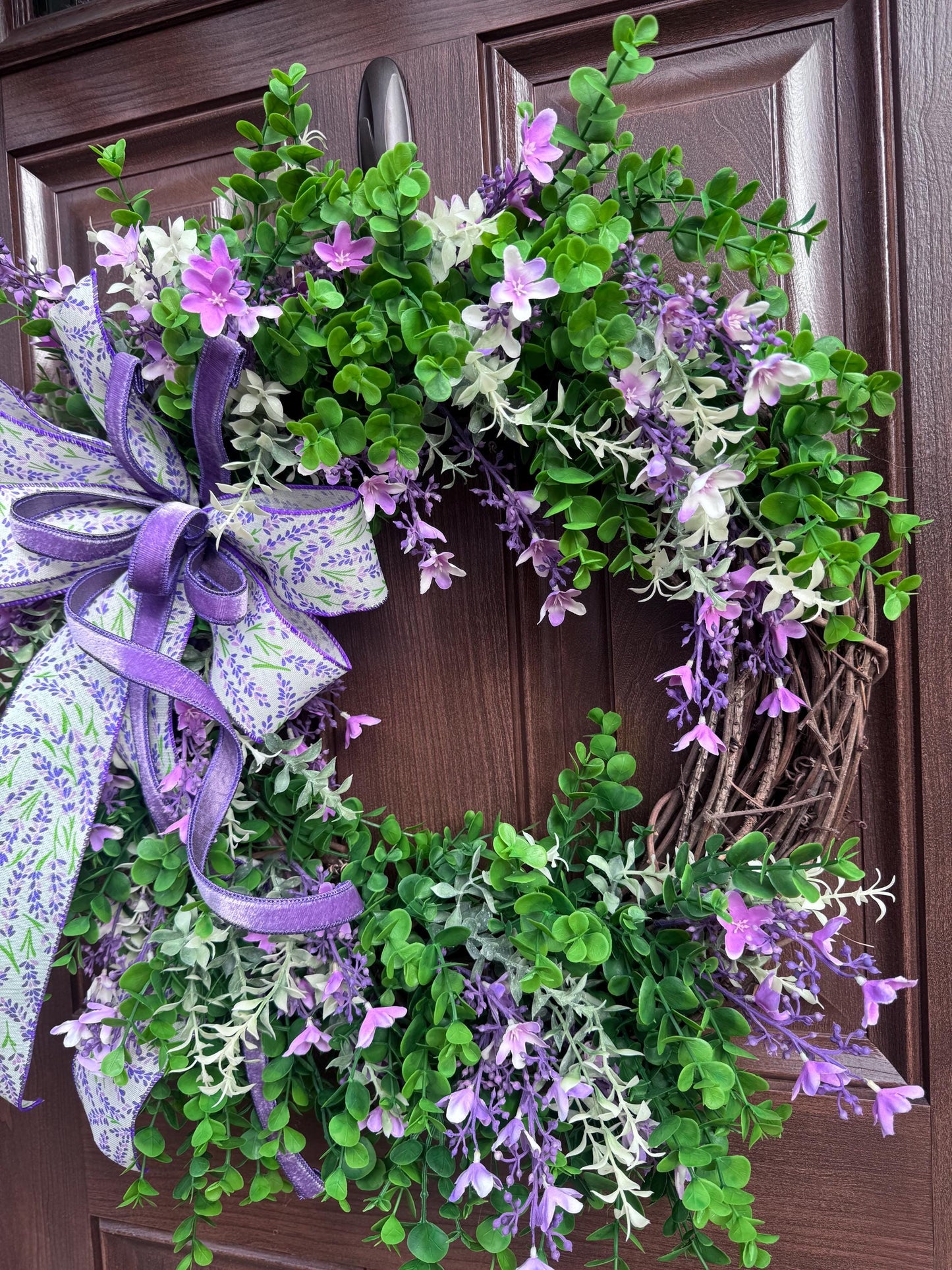 Lilac Floral Grapevine Wreath, Spring Summer Home Decor for Outdoor Porch or Indoor Office Wall Hanging, Gift for Her Mothers Day Gift