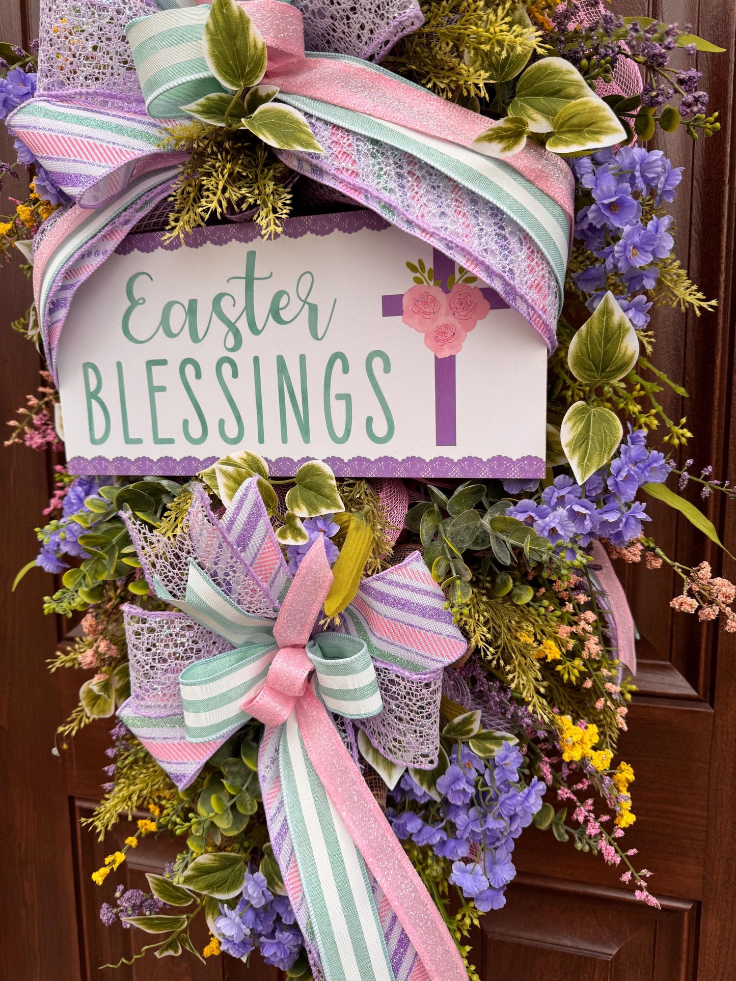 Religious Purple and Pink Easter Wreath for Front Door