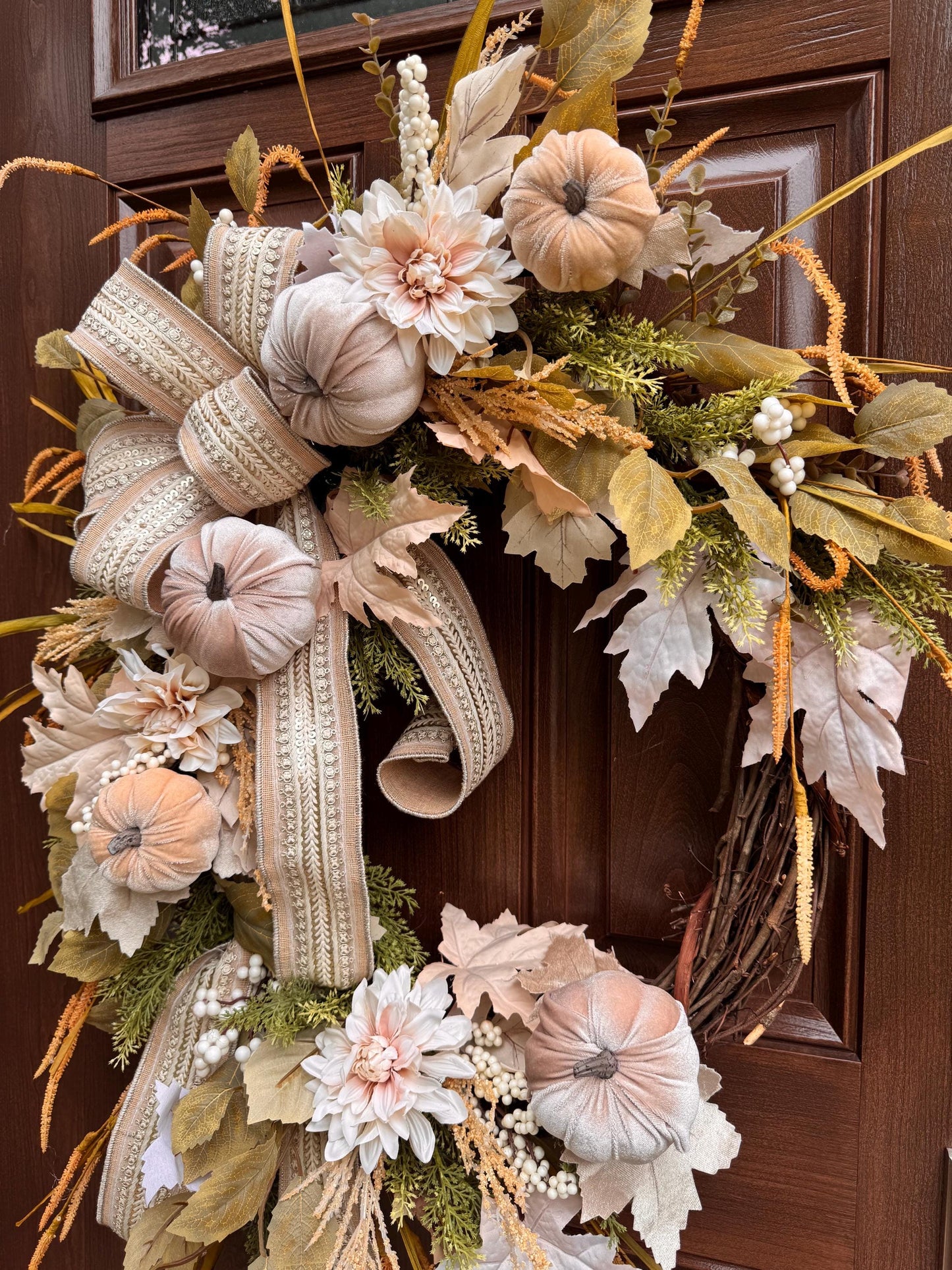 Neutral Fall Pumpkin Grapevine Wreath, Elegant Autumn Front Door Decor, Cream Pumpkin Wreath, Neutral Fall Door Hanger, Fall Farmhouse Decor