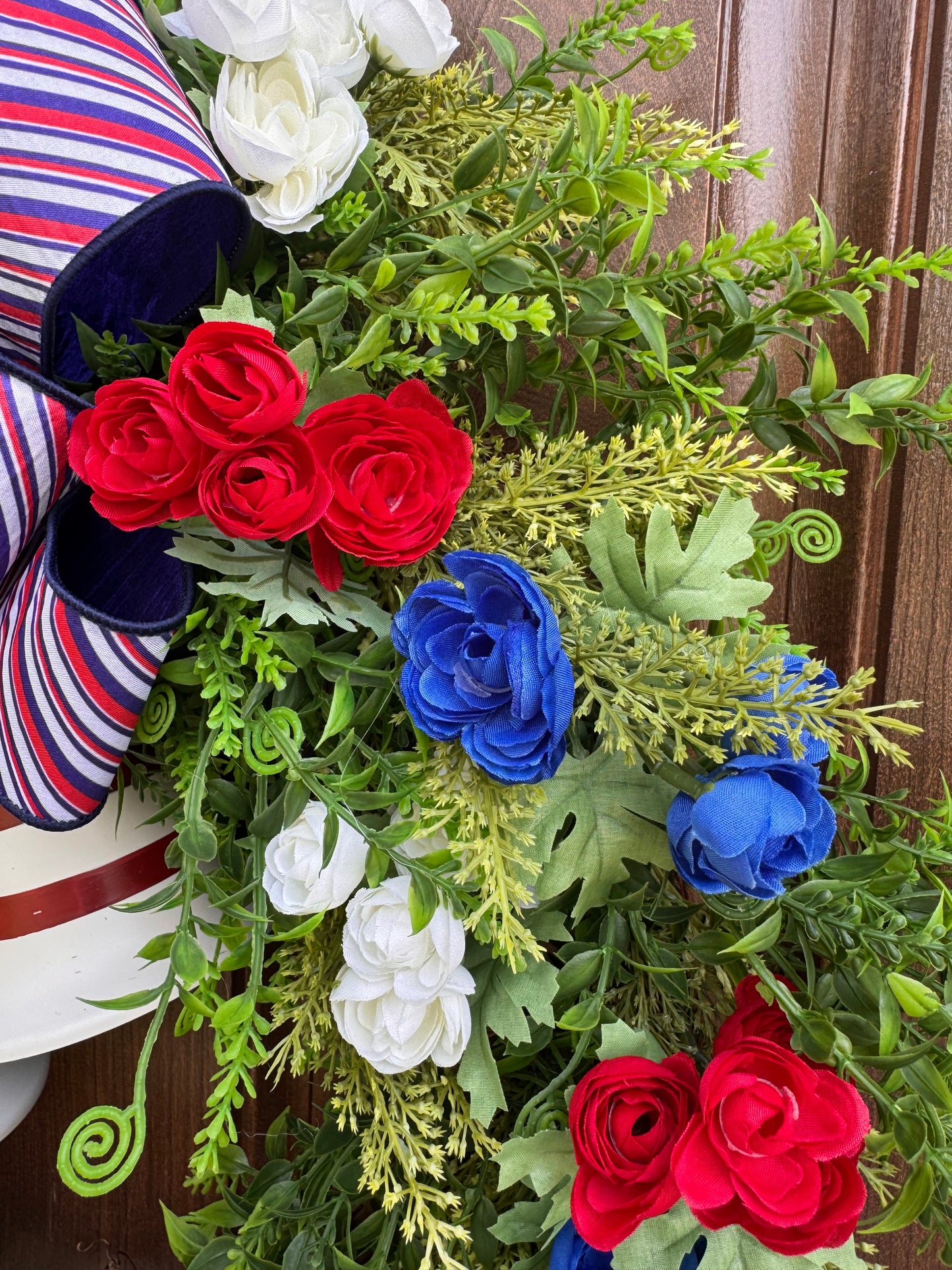 Patriotic Grapevine Wreath with Bells, Red White Blue Front Door Wreath, Americana Summer Door Decor