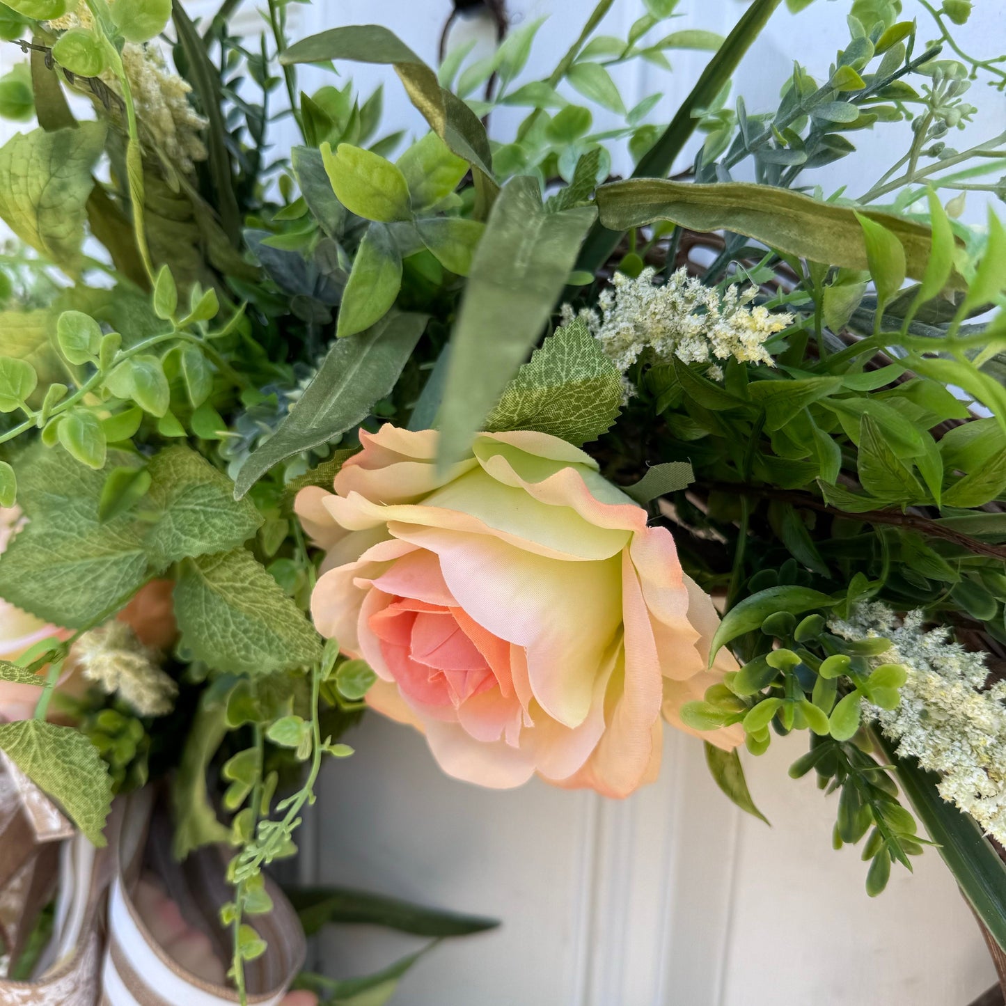 Rose Grapevine Wreath for Front Door Rustic Cluntey Home Decor for Outdoor Porch or Indoor Office Wall Hanging, Spring Wreath Gift for Her