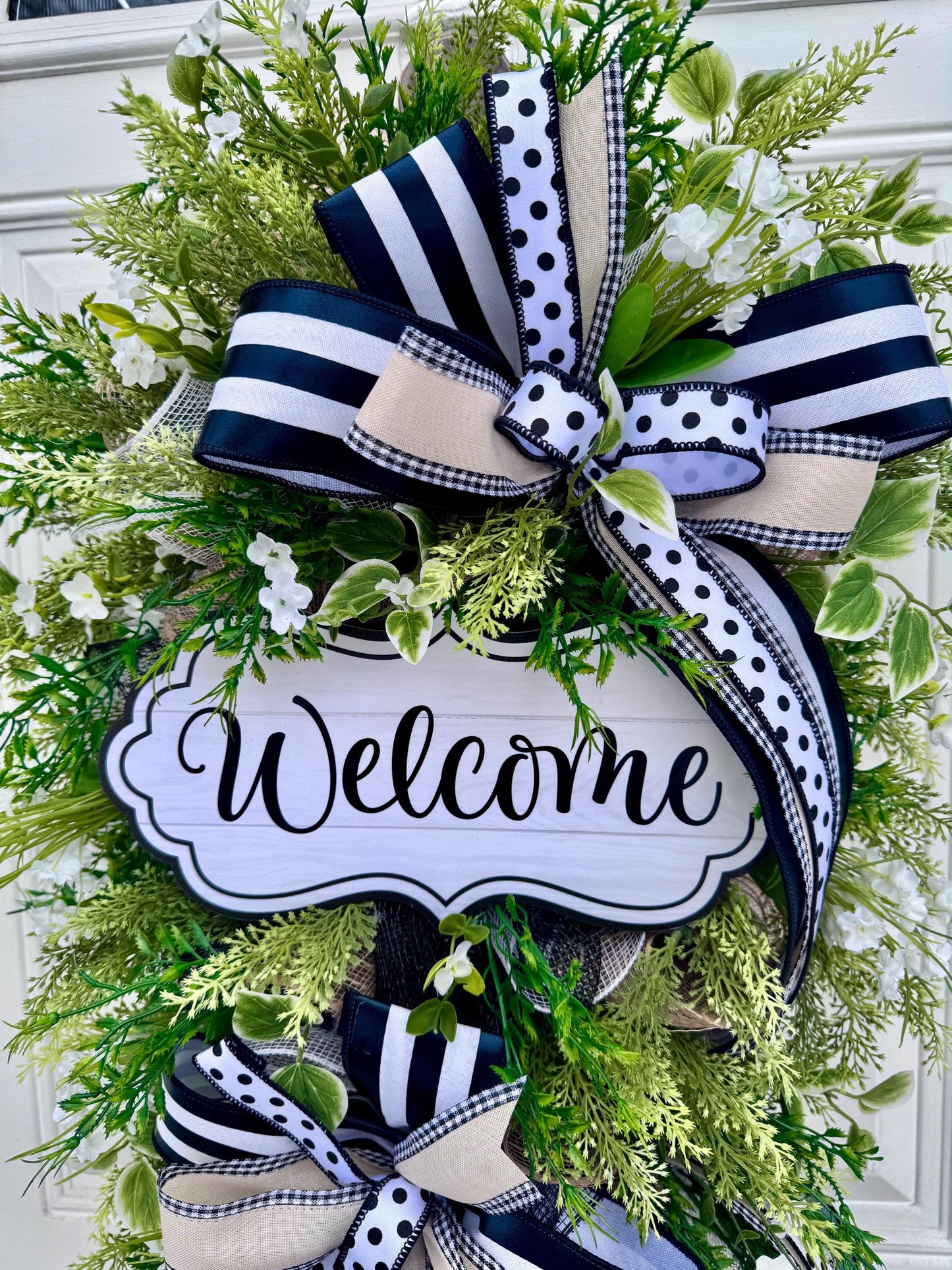 Neutral Welcome Wreath for Front Door, Everyday Home Decor for Outdoor Porch or Indoor Office Wall Hanging, Farmhouse Country Wall Hanger