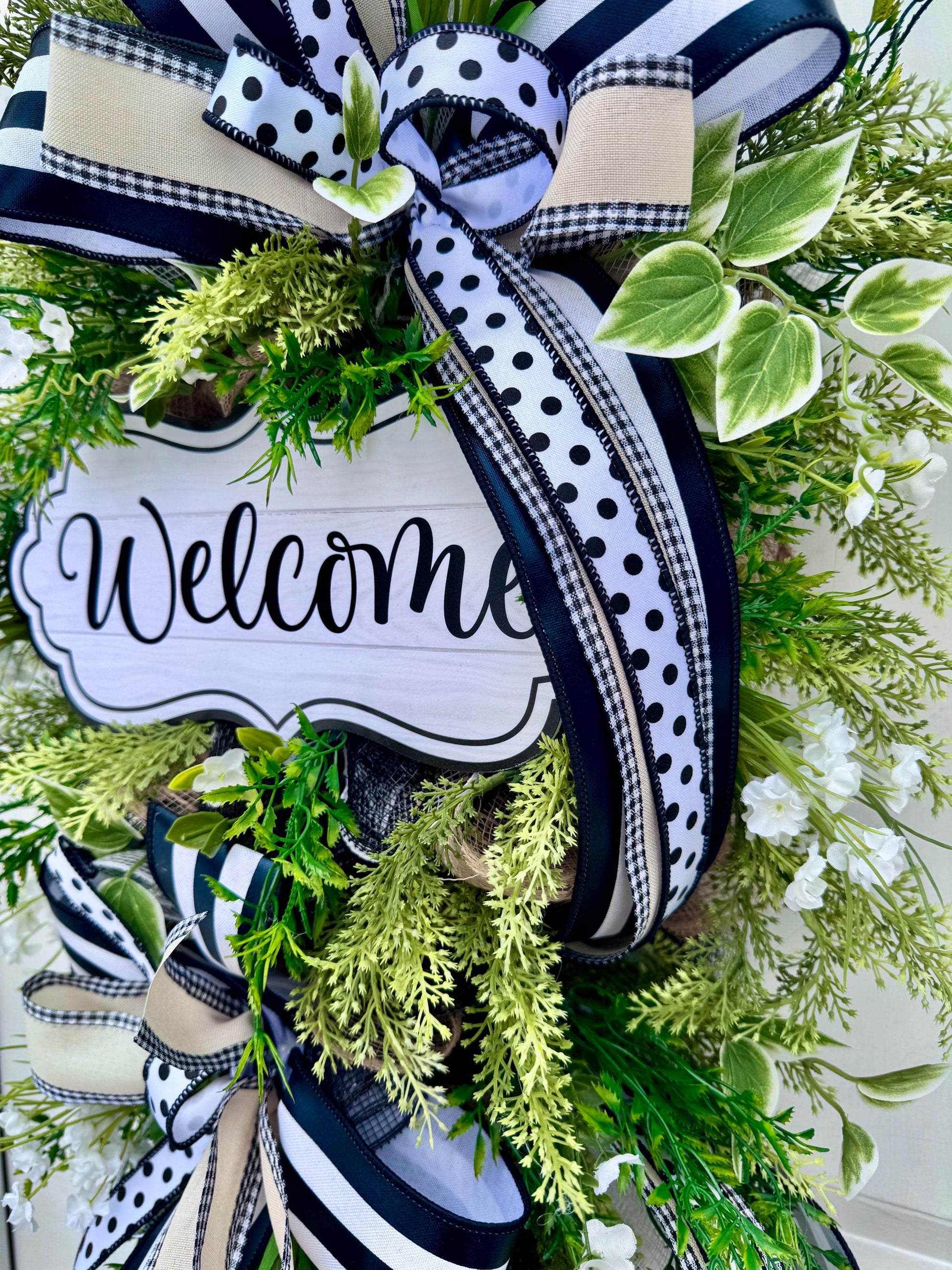 Neutral Welcome Wreath for Front Door, Everyday Home Decor for Outdoor Porch or Indoor Office Wall Hanging, Farmhouse Country Wall Hanger