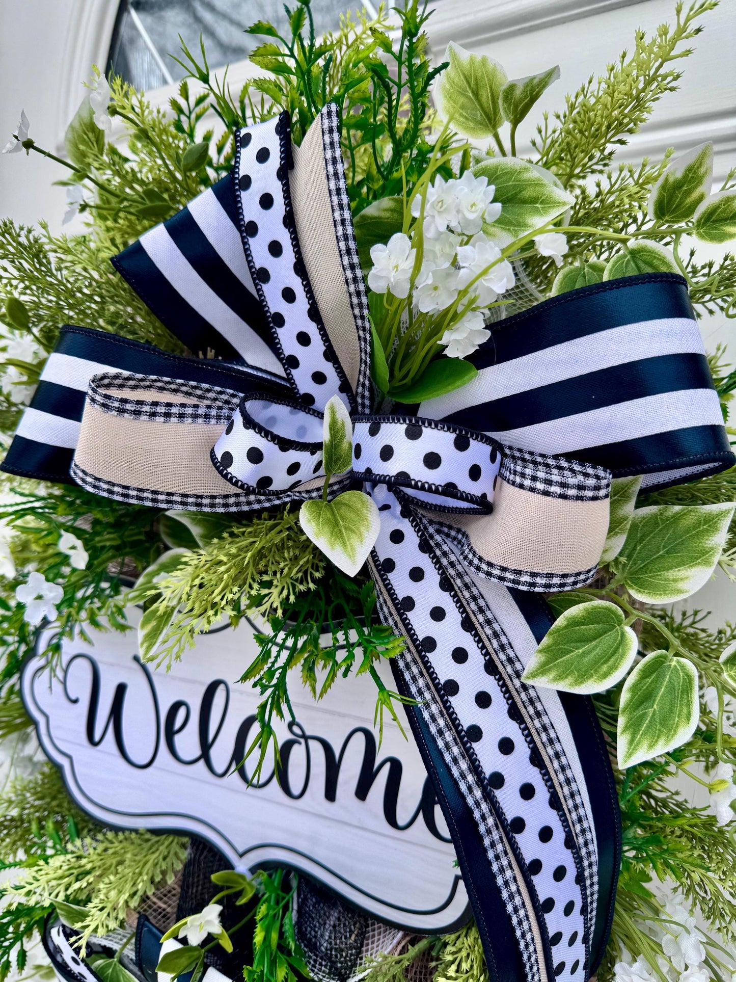 Neutral Welcome Wreath for Front Door, Everyday Home Decor for Outdoor Porch or Indoor Office Wall Hanging, Farmhouse Country Wall Hanger