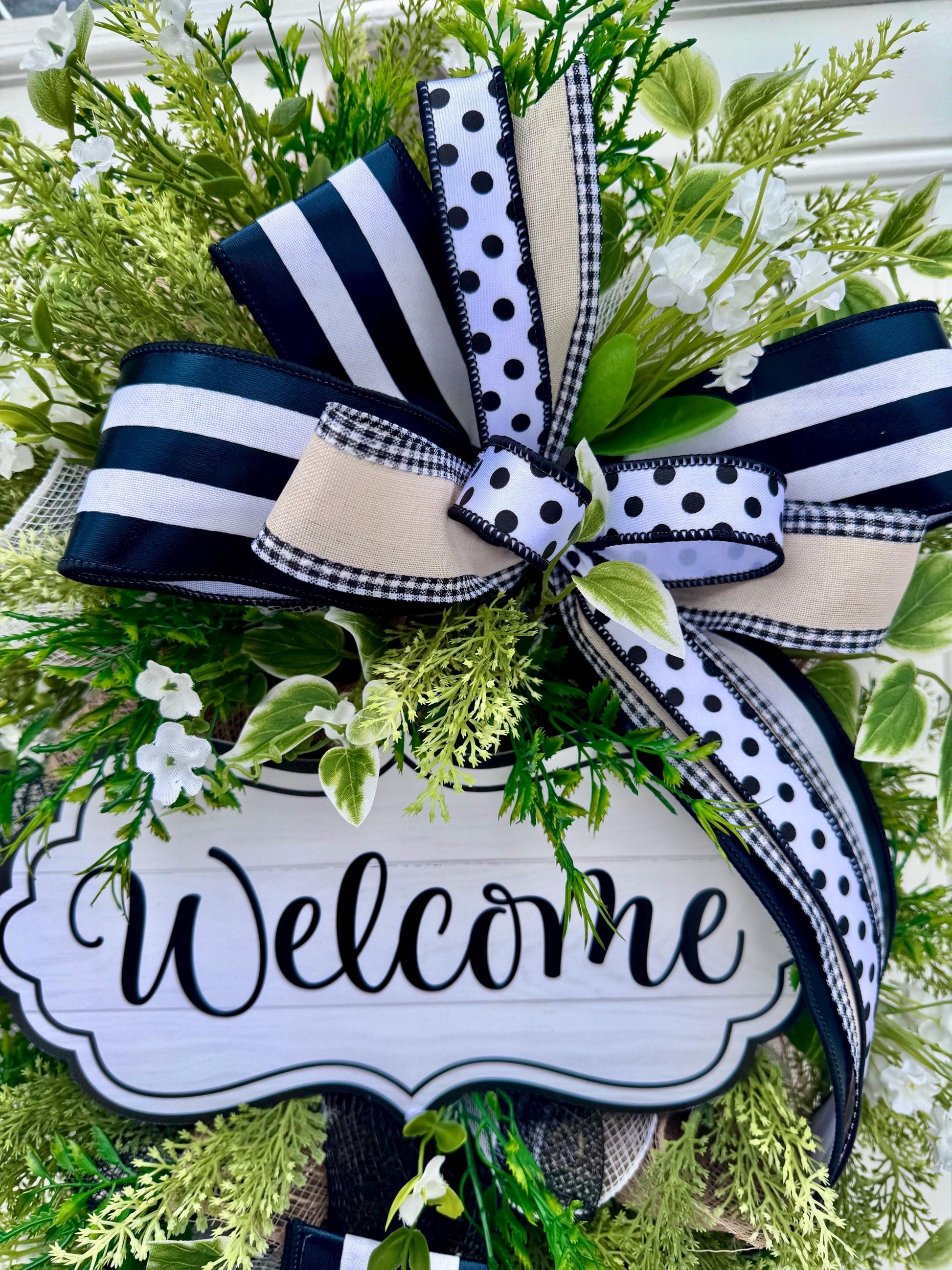 Neutral Welcome Wreath for Front Door, Everyday Home Decor for Outdoor Porch or Indoor Office Wall Hanging, Farmhouse Country Wall Hanger