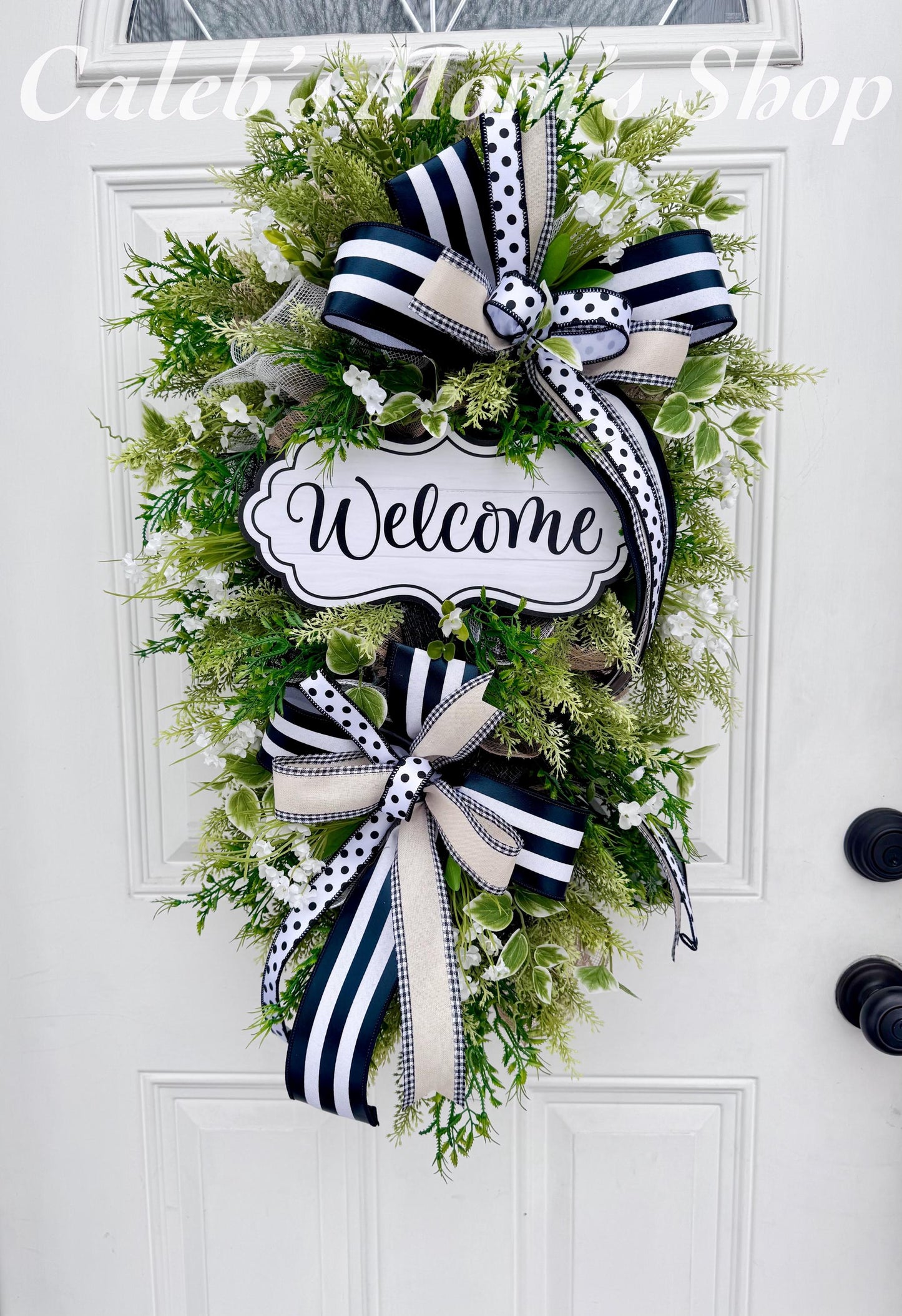 Neutral Welcome Wreath for Front Door, Everyday Home Decor for Outdoor Porch or Indoor Office Wall Hanging, Farmhouse Country Wall Hanger
