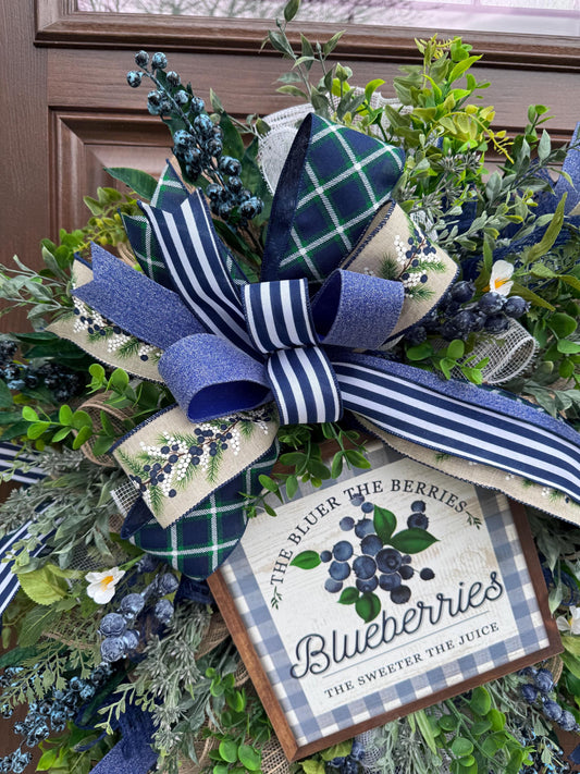 Blueberry Front Door Wreath, Farmhouse Summer Wreath, Spring Summer Home Decor for Outdoor Porch, Rustic Everyday Door Decor, Gift for Mom