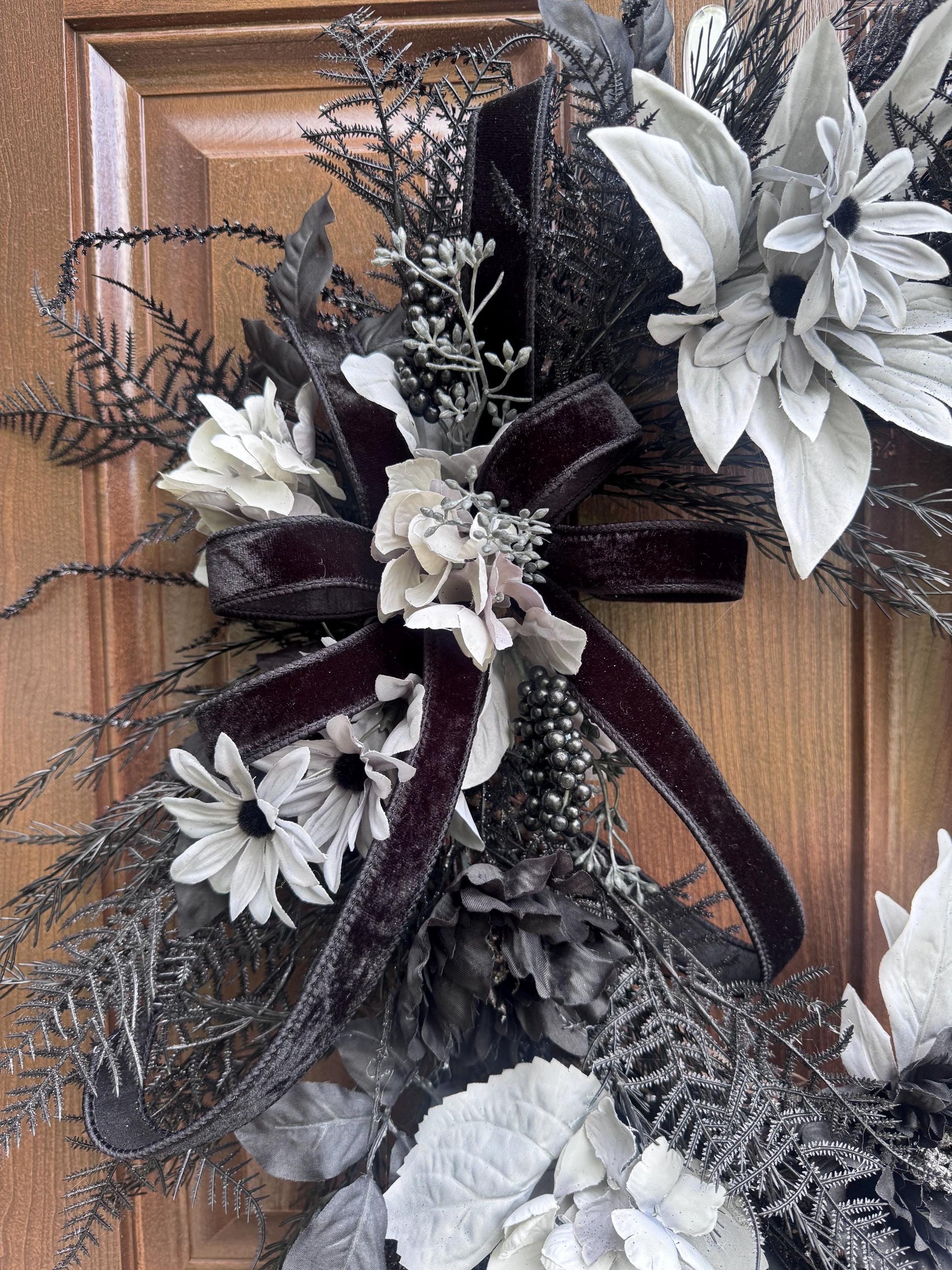 Gothic Halloween Wreath for Front Door, Black and Grey Fall Home Decor for Outdoor Porch or Indoor Office Wall Hanging Goth, Halloween Decor