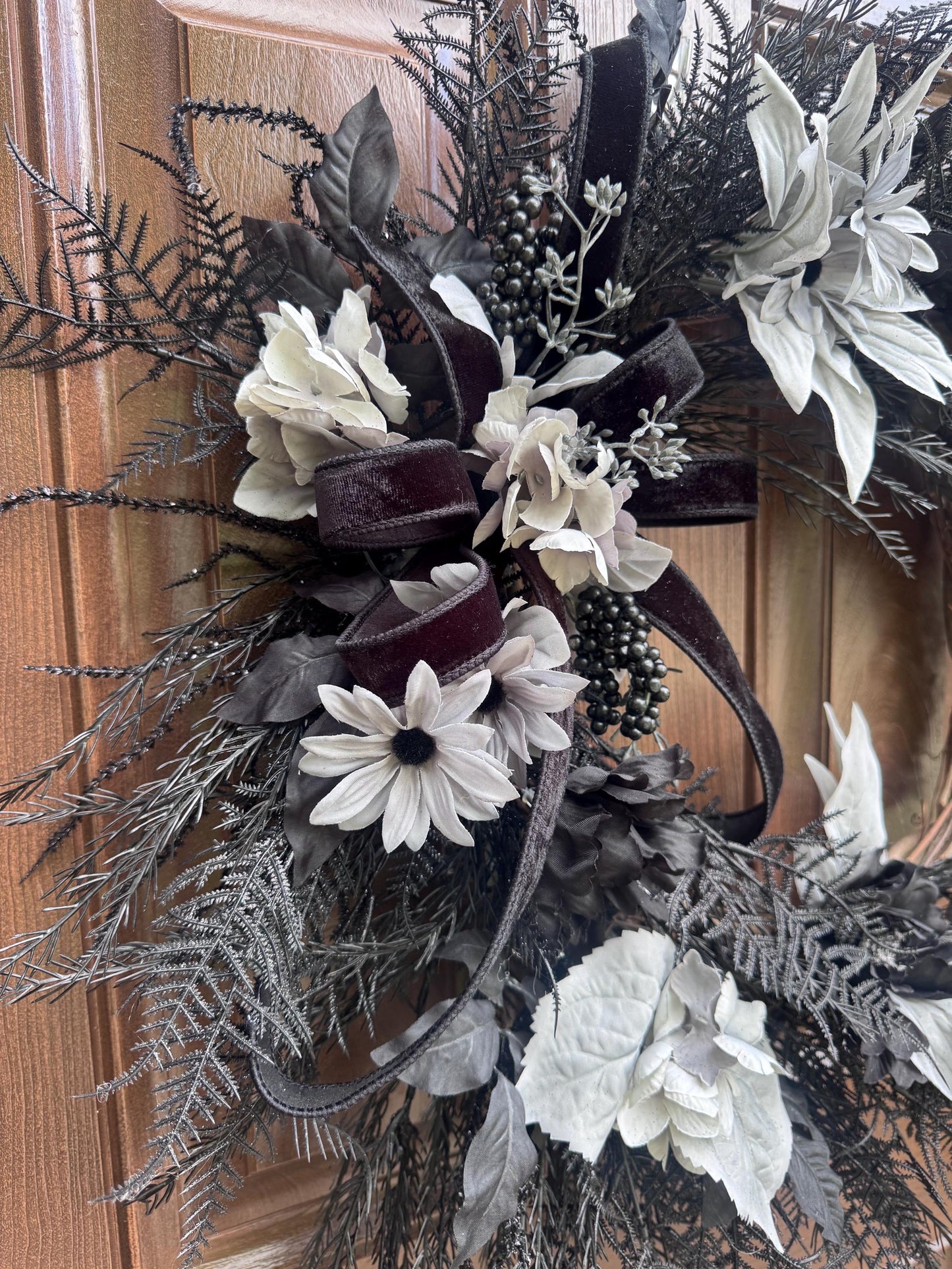 Gothic Halloween Wreath for Front Door, Black and Grey Fall Home Decor for Outdoor Porch or Indoor Office Wall Hanging Goth, Halloween Decor