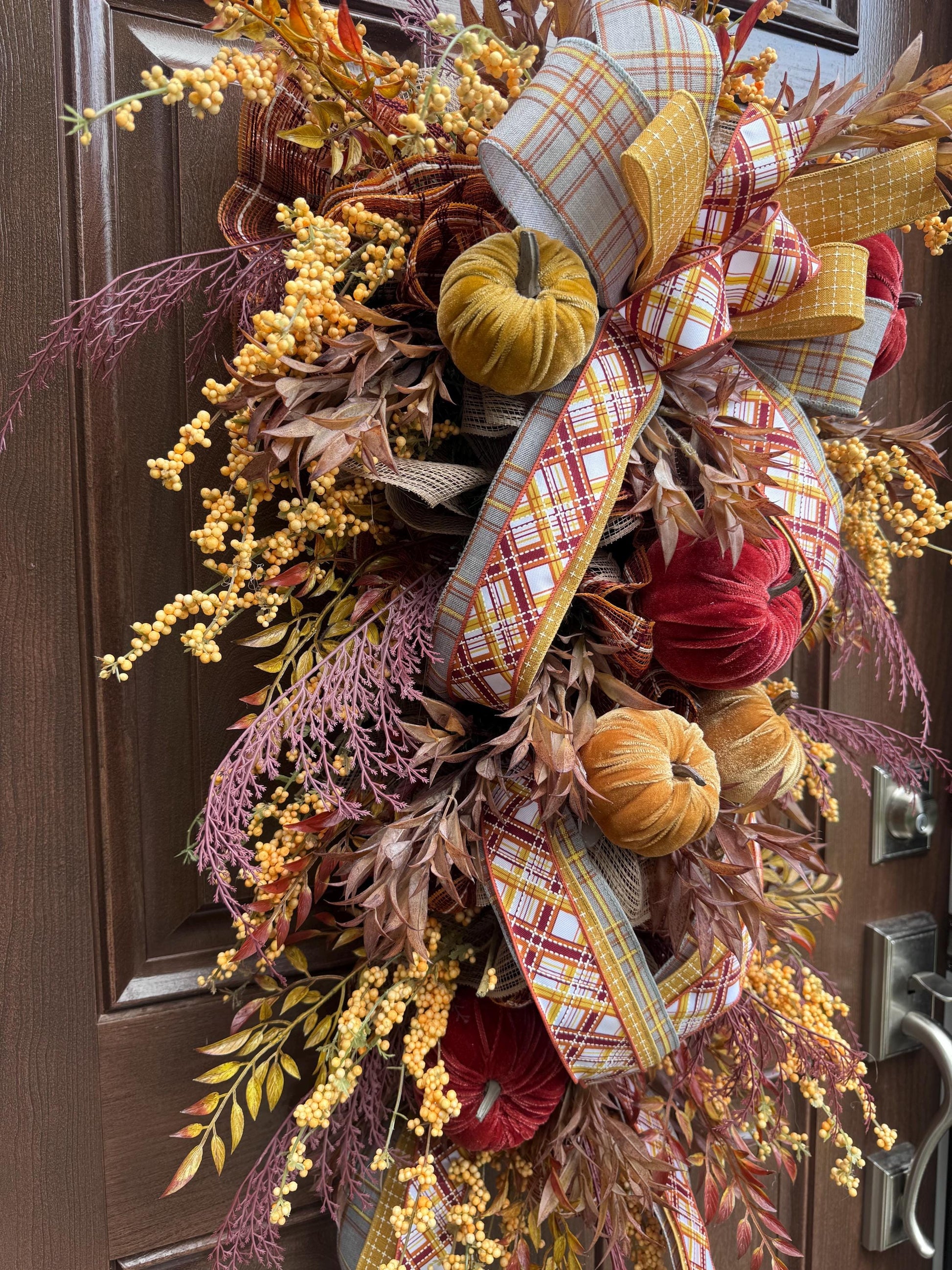 Rustic Fall Pumpkin Swag Wreath for Door, Elegant Fall Home Decor for Front Porch or Office Wall Hanger, Fall Hostess Gift For Her Mom