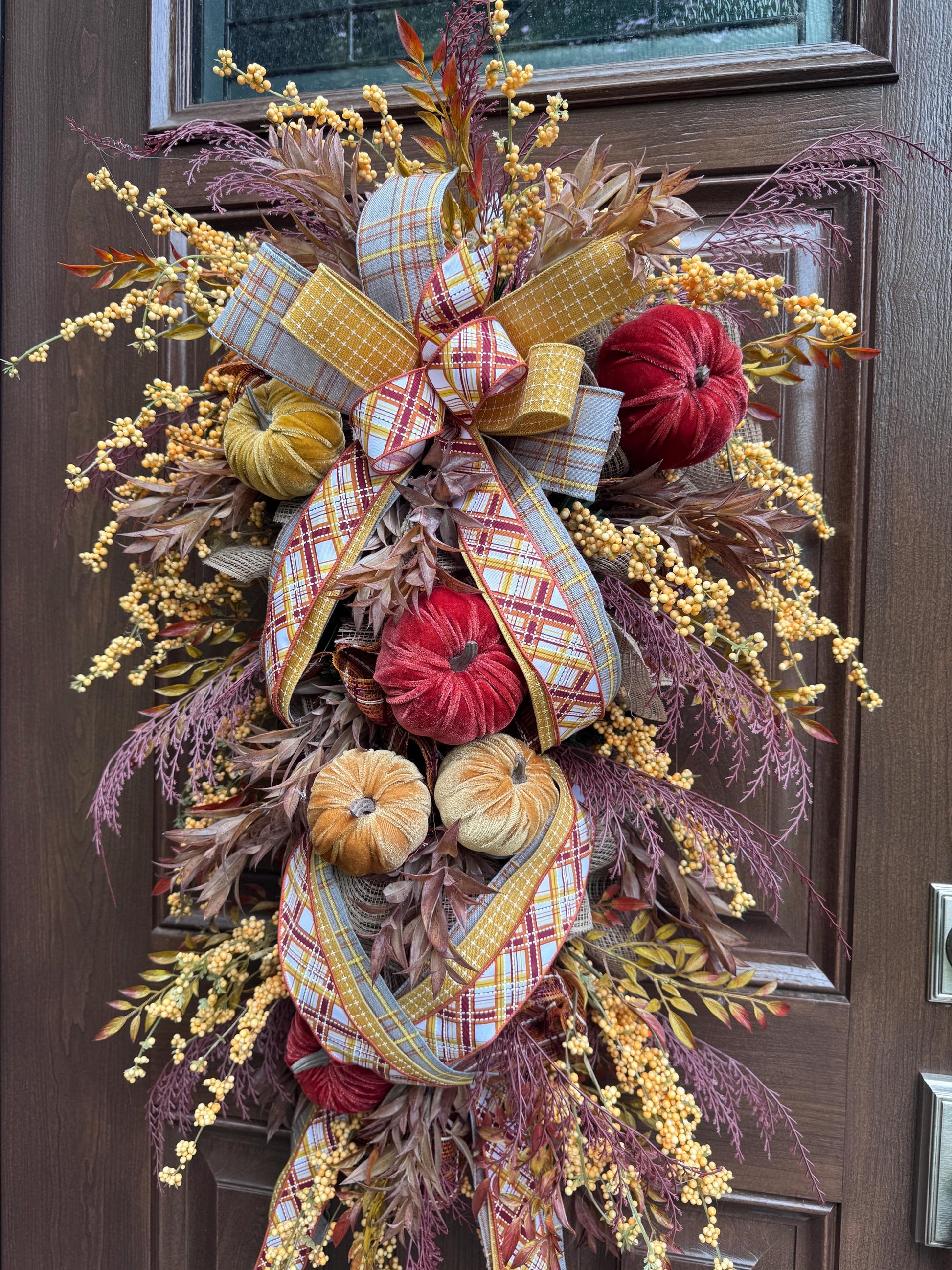 Rustic Fall Pumpkin Swag Wreath for Door, Elegant Fall Home Decor for Front Porch or Office Wall Hanger, Fall Hostess Gift For Her Mom
