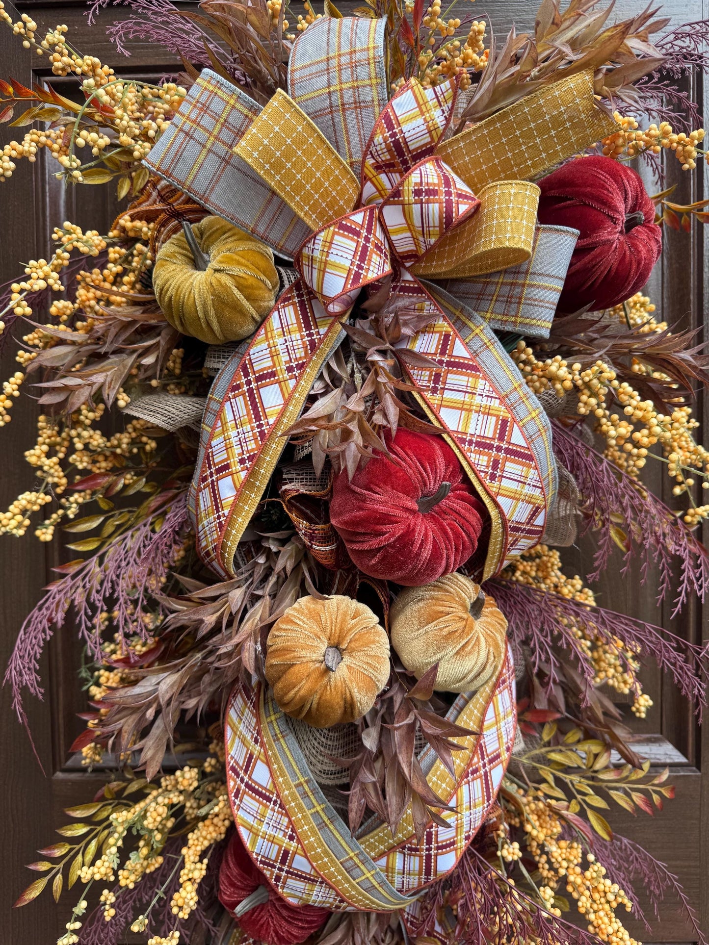 Rustic Fall Pumpkin Swag Wreath for Door, Elegant Fall Home Decor for Front Porch or Office Wall Hanger, Fall Hostess Gift For Her Mom