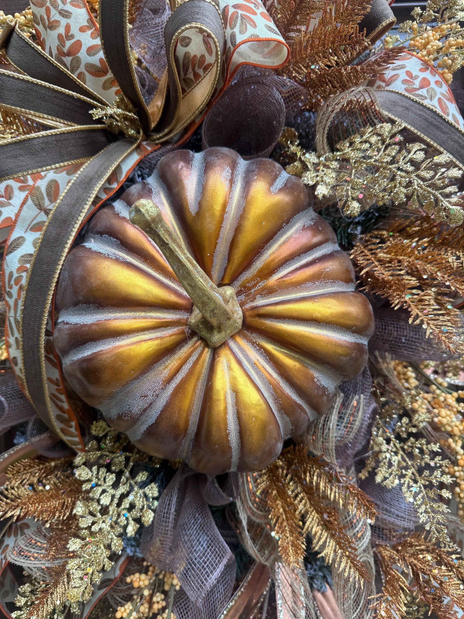 Elegant Fall Pumpkin Wreath for Front Door, Glam Autumn Pumpkin Wreath for Outdoor Porch, Thanksgiving Front Door Wreath Decor, Harvest Glam