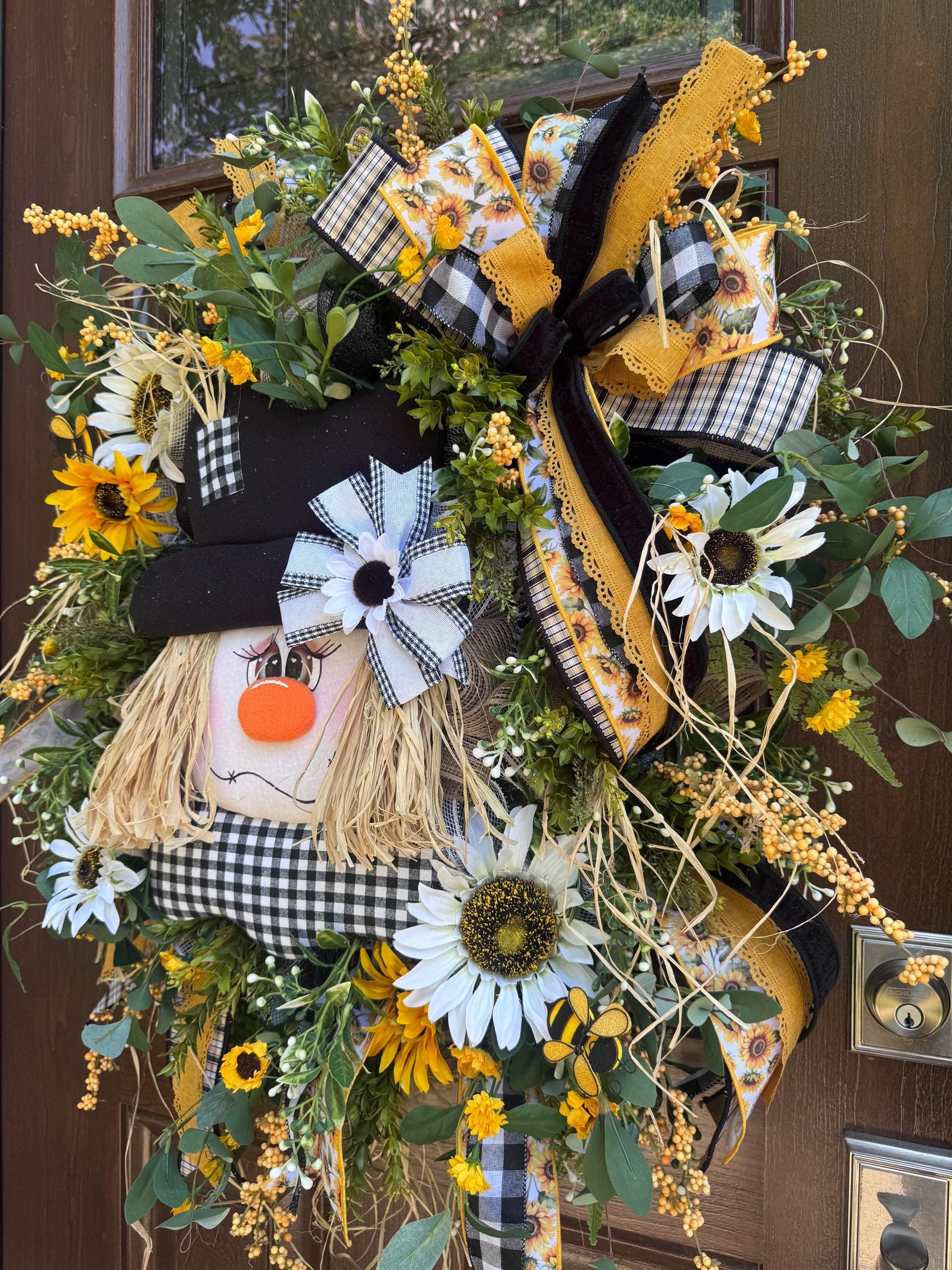 Scarecrow Fall Wreath for Front Door, Fall Home Decor, Sunflower Door Decor, Scarecrow Door Decoration, Autumn Wreath, Thanksgiving Decor