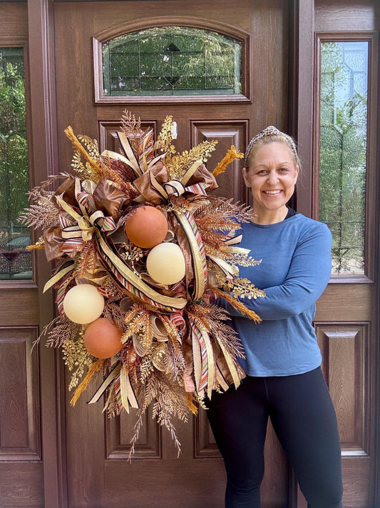 Glam Fall Wreath for Front Door, Elegant Autumn Home Decor for Outdoor Porch or Indoor Office Wall Hanging, Decorative Thanksgiving Accent