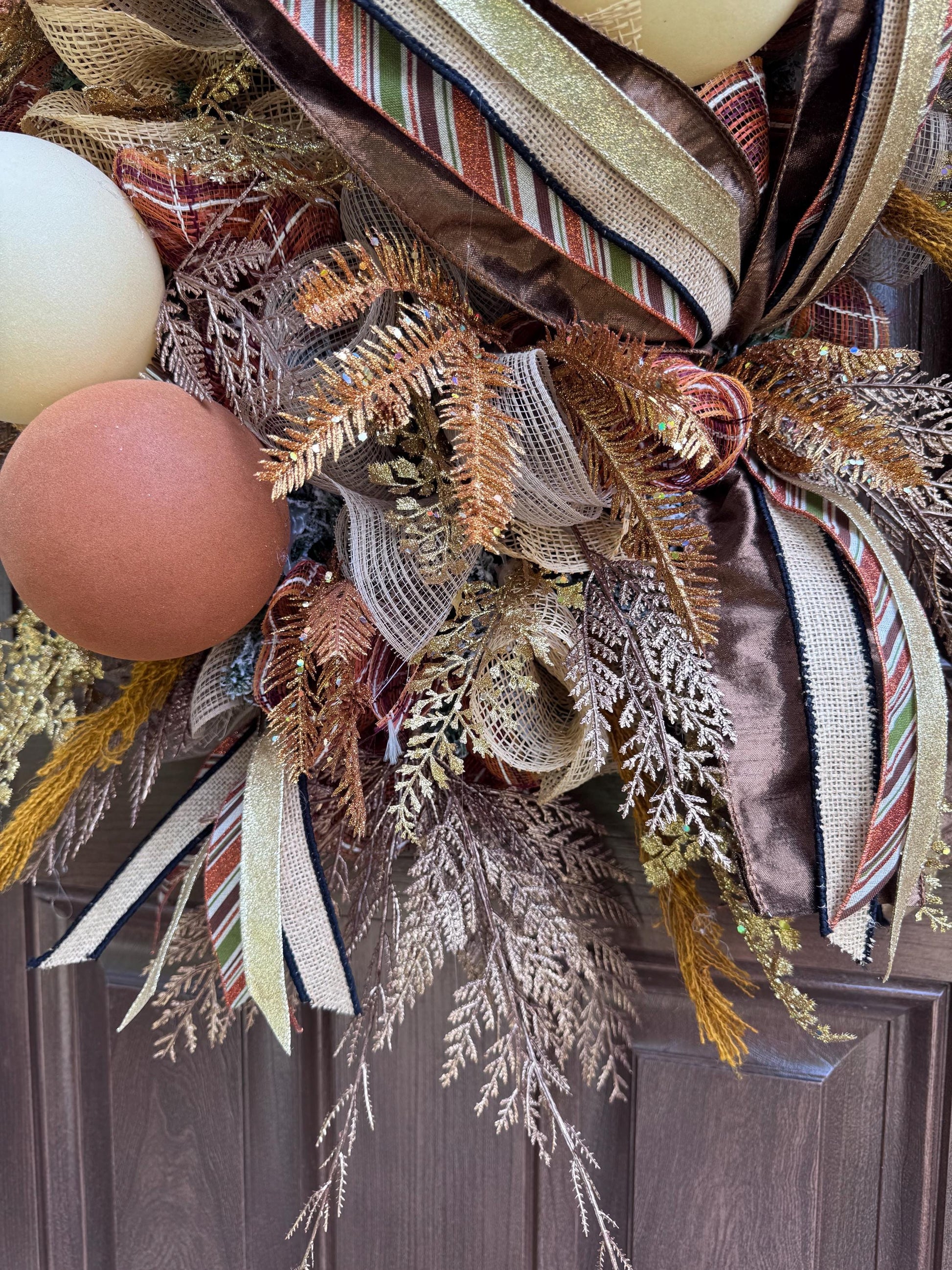 Glam Fall Wreath for Front Door, Elegant Autumn Home Decor for Outdoor Porch or Indoor Office Wall Hanging, Decorative Thanksgiving Accent
