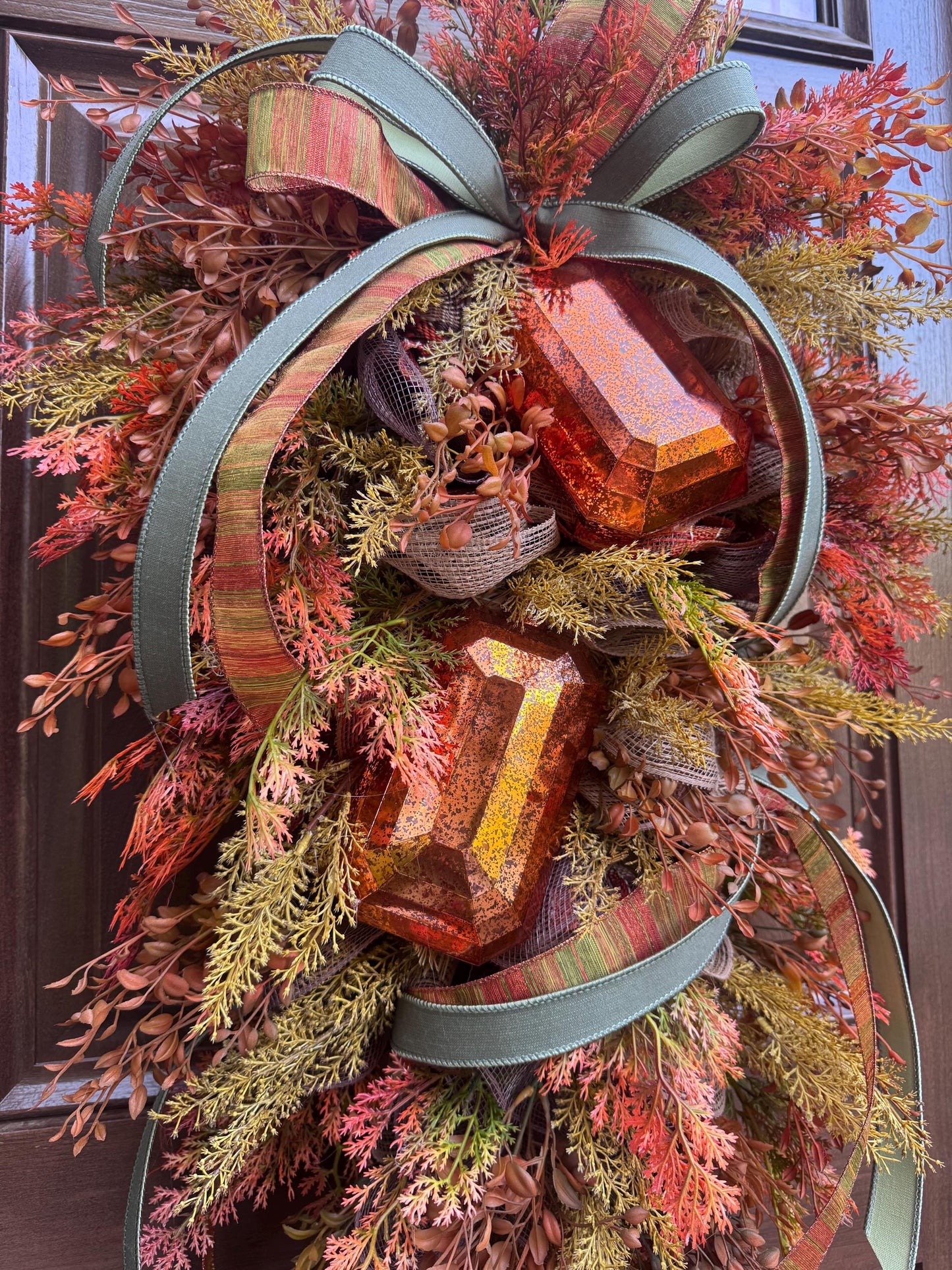 Rustic Fall Swag Wreath, Autumn Jewel Door Decor for Outdoor Porch or Indoor Office Wall Hanger, Farmhouse Swag Door Accent for Home Decor