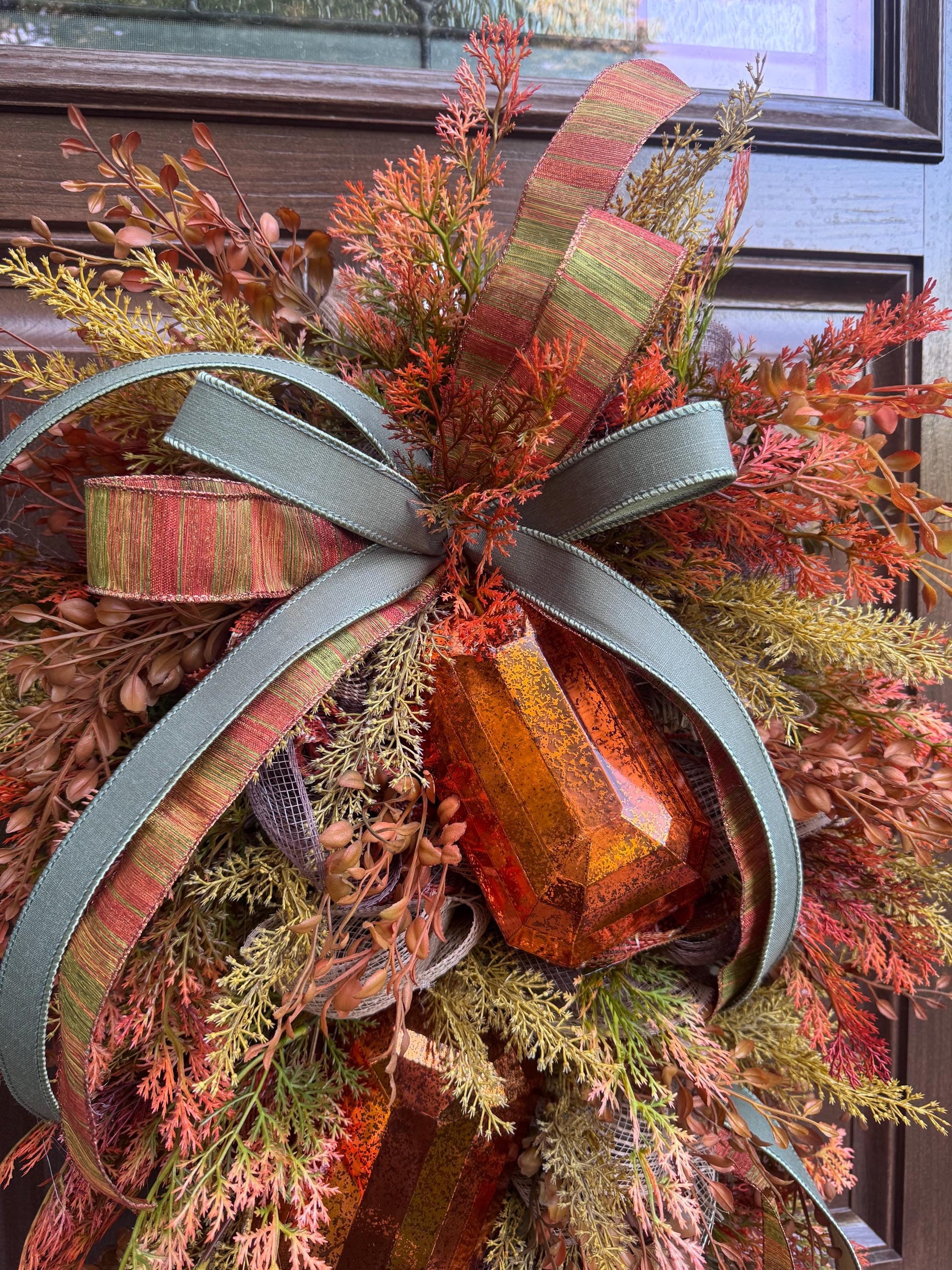 Rustic Fall Swag Wreath, Autumn Jewel Door Decor for Outdoor Porch or Indoor Office Wall Hanger, Farmhouse Swag Door Accent for Home Decor
