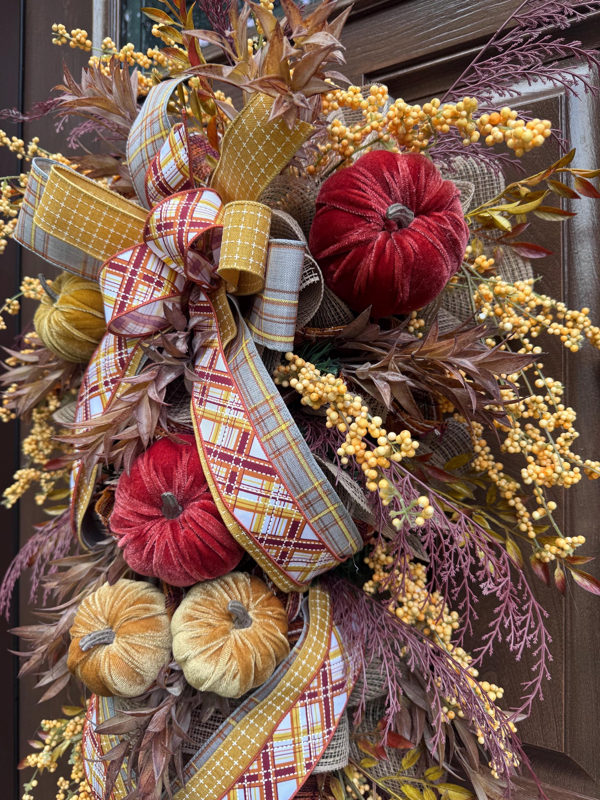 Rustic Fall Pumpkin Swag Wreath for Door, Elegant Fall Home Decor for Front Porch or Office Wall Hanger, Fall Hostess Gift For Her Mom