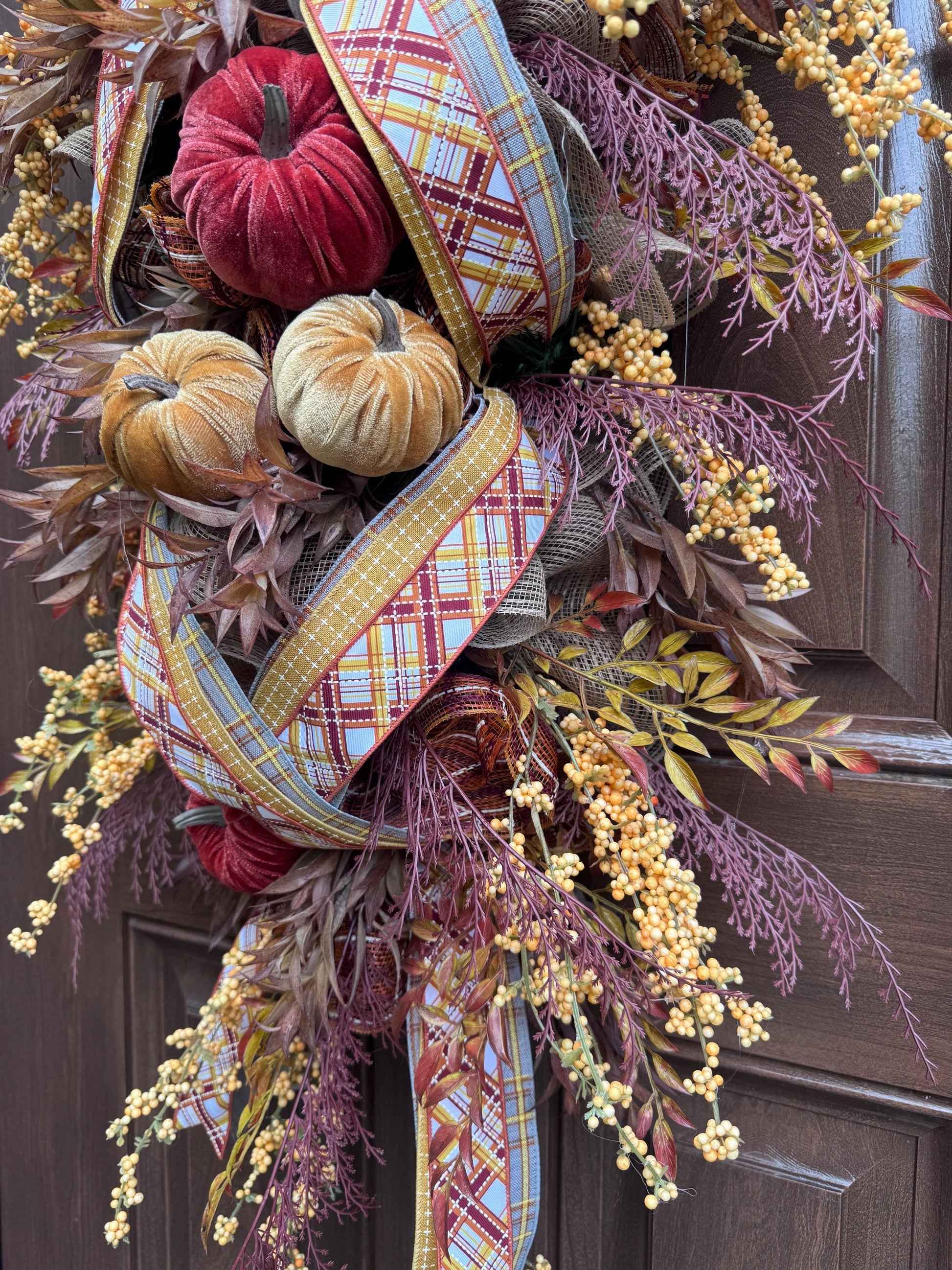 Rustic Fall Pumpkin Swag Wreath for Door, Elegant Fall Home Decor for Front Porch or Office Wall Hanger, Fall Hostess Gift For Her Mom