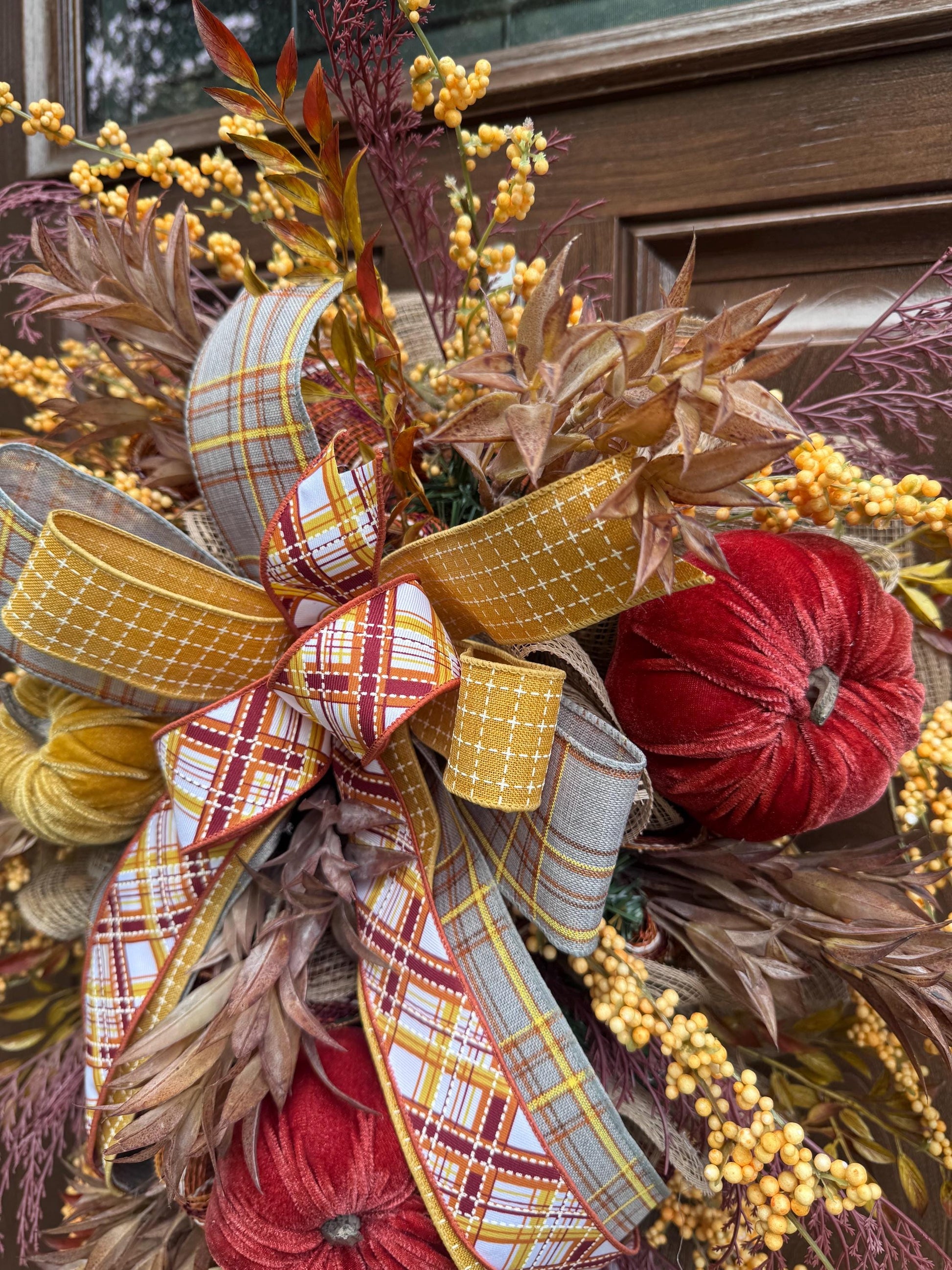 Rustic Fall Pumpkin Swag Wreath for Door, Elegant Fall Home Decor for Front Porch or Office Wall Hanger, Fall Hostess Gift For Her Mom