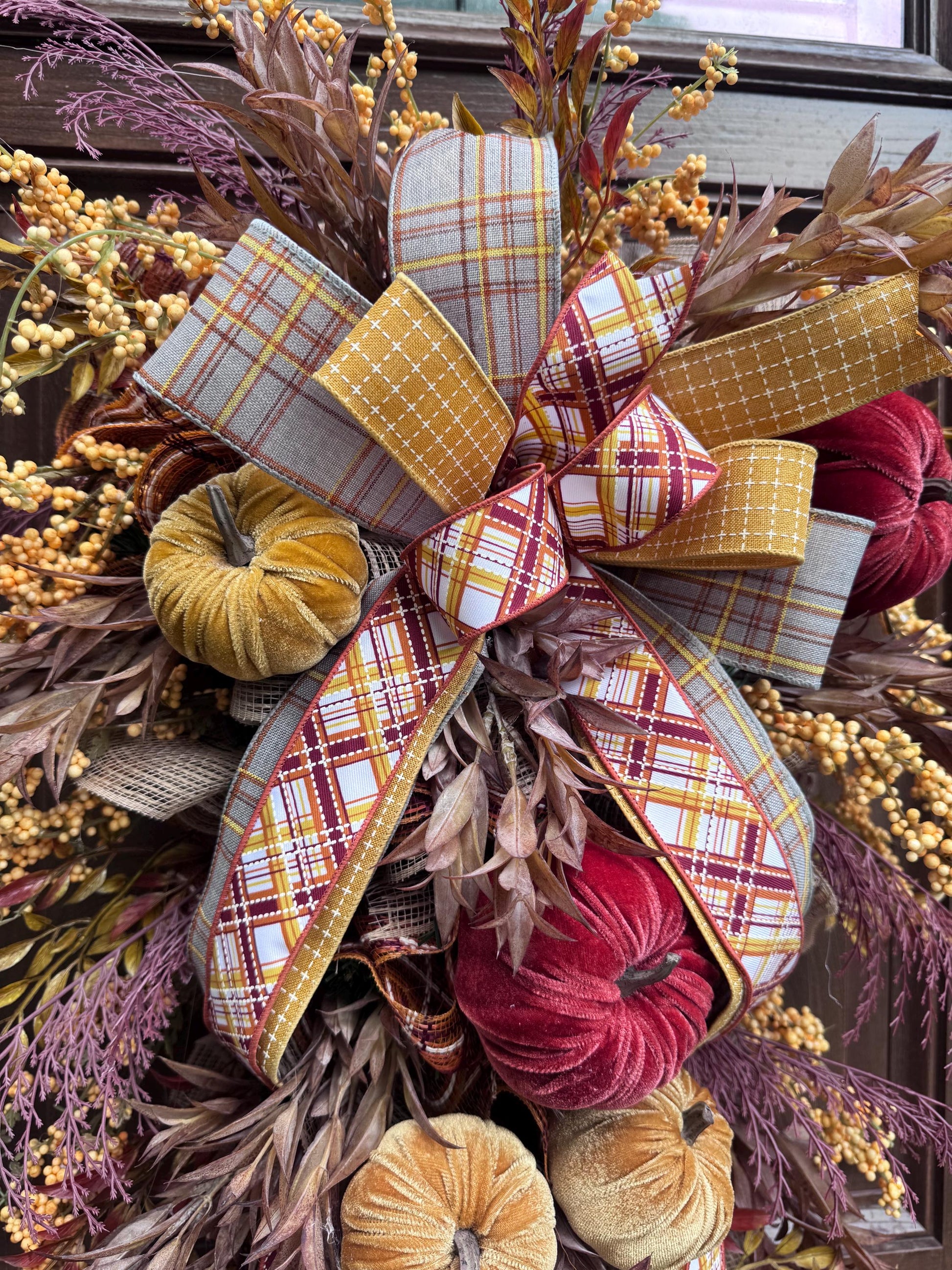 Rustic Fall Pumpkin Swag Wreath for Door, Elegant Fall Home Decor for Front Porch or Office Wall Hanger, Fall Hostess Gift For Her Mom