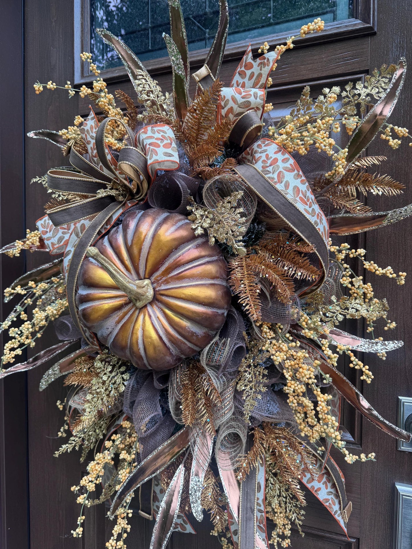 Elegant Fall Pumpkin Wreath for Front Door, Glam Autumn Pumpkin Wreath for Outdoor Porch, Thanksgiving Front Door Wreath Decor, Harvest Glam