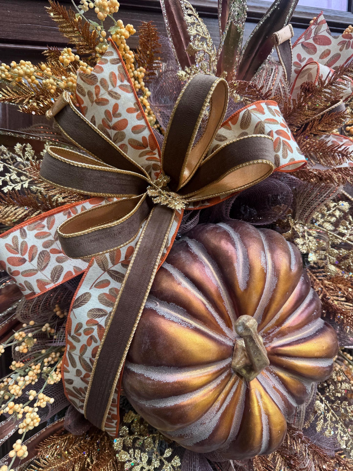 Elegant Fall Pumpkin Wreath for Front Door, Glam Autumn Pumpkin Wreath for Outdoor Porch, Thanksgiving Front Door Wreath Decor, Harvest Glam
