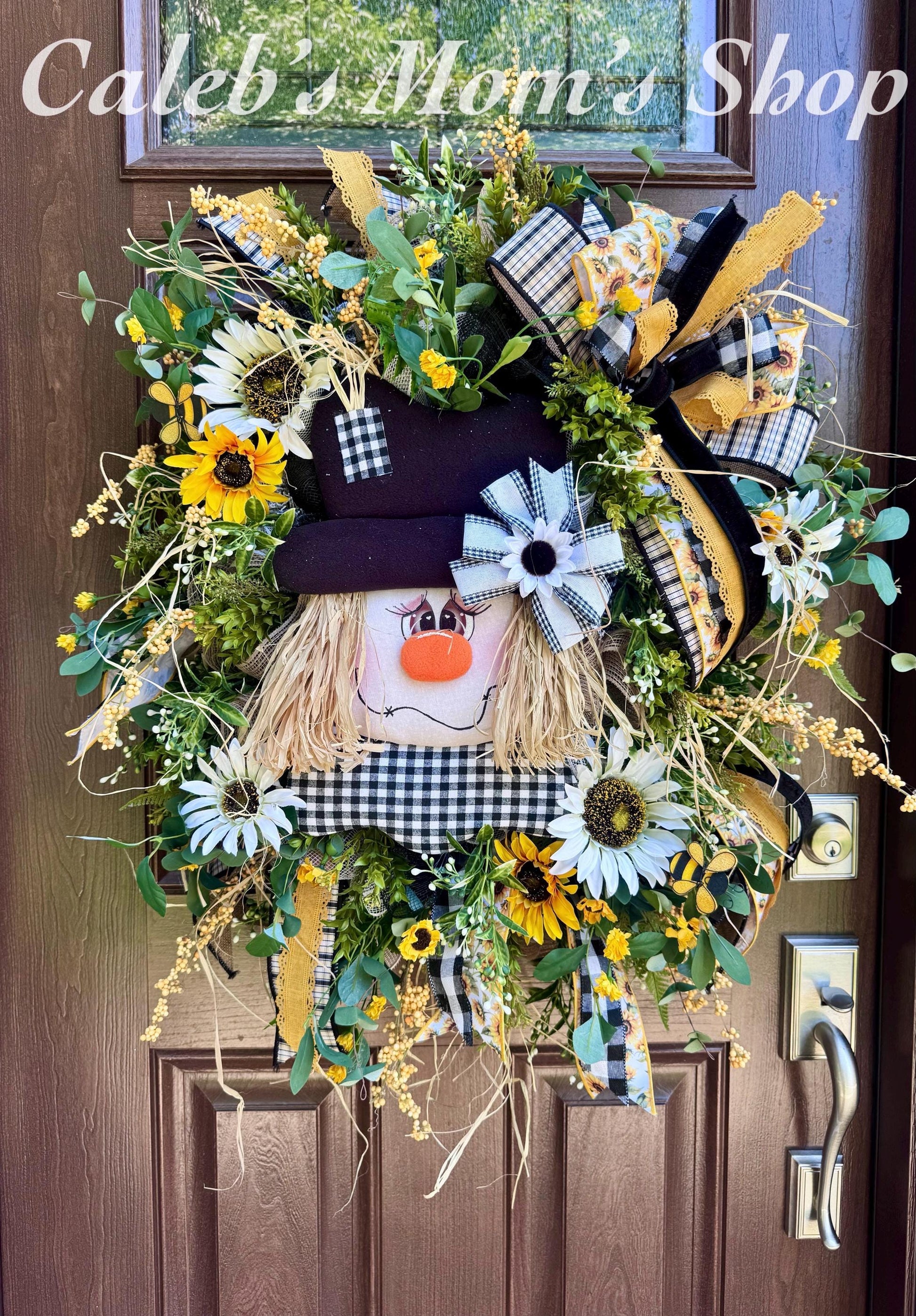Scarecrow Fall Wreath for Front Door, Fall Home Decor, Sunflower Door Decor, Scarecrow Door Decoration, Autumn Wreath, Thanksgiving Decor