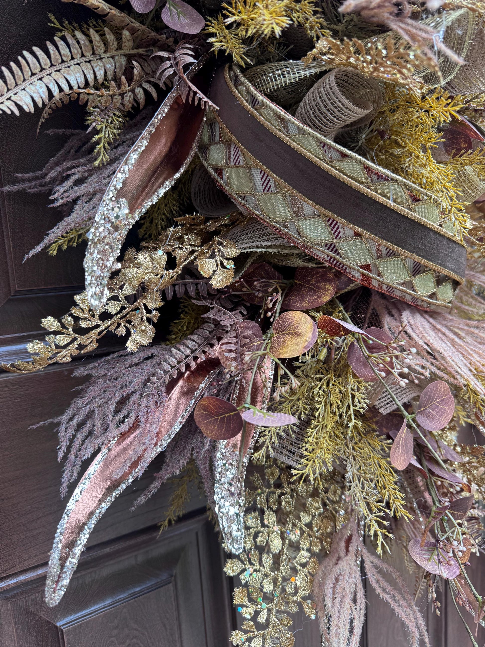 Rustic Fall Door Swag, Elegant Front Door Decor, Glam Autumn Wreath Alternative, Farmhouse Style Accent for Wall Hanger, Gift for Her Mom