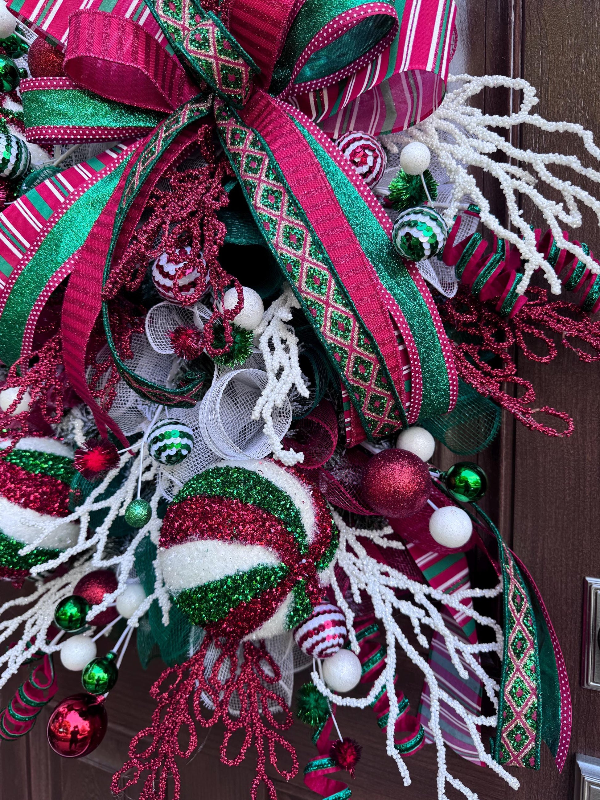 Traditional Christmas Wreath for Front Door, Luxury Holiday Ornament Wreath, Glam Winter Decor for Porch, Indoor Office, or Wall Hanging