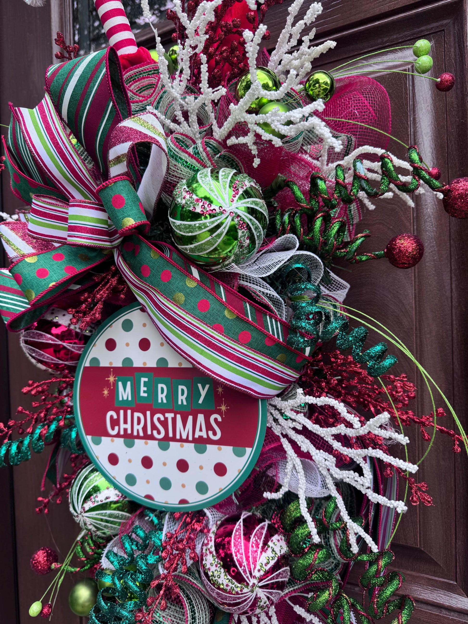 Elf Merry Christmas Swag Wreath for Front Door, Holiday Party Door Decor, Christmas Swag, Whimsical Holiday Door Hanger for Porch or Office