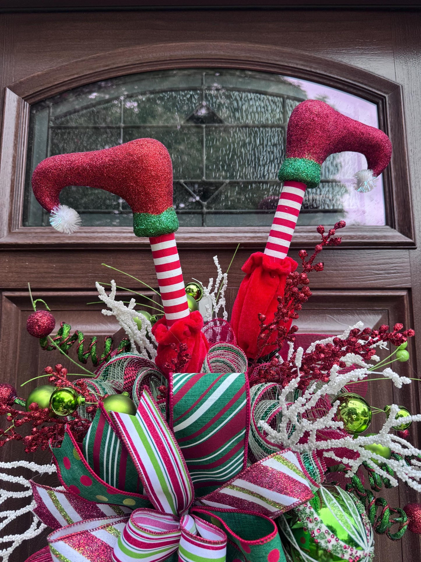 Elf Merry Christmas Swag Wreath for Front Door, Holiday Party Door Decor, Christmas Swag, Whimsical Holiday Door Hanger for Porch or Office