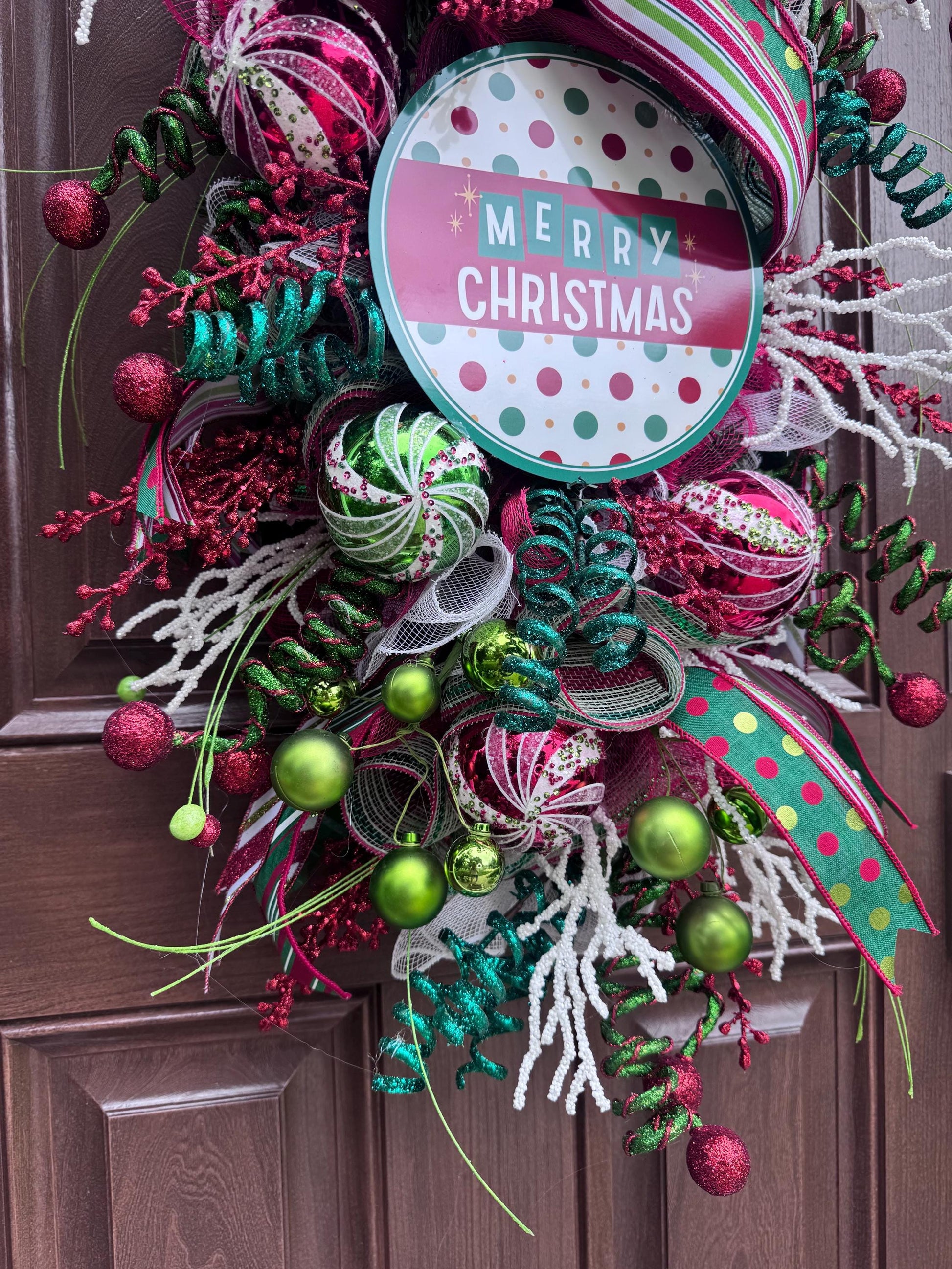 Elf Merry Christmas Swag Wreath for Front Door, Holiday Party Door Decor, Christmas Swag, Whimsical Holiday Door Hanger for Porch or Office