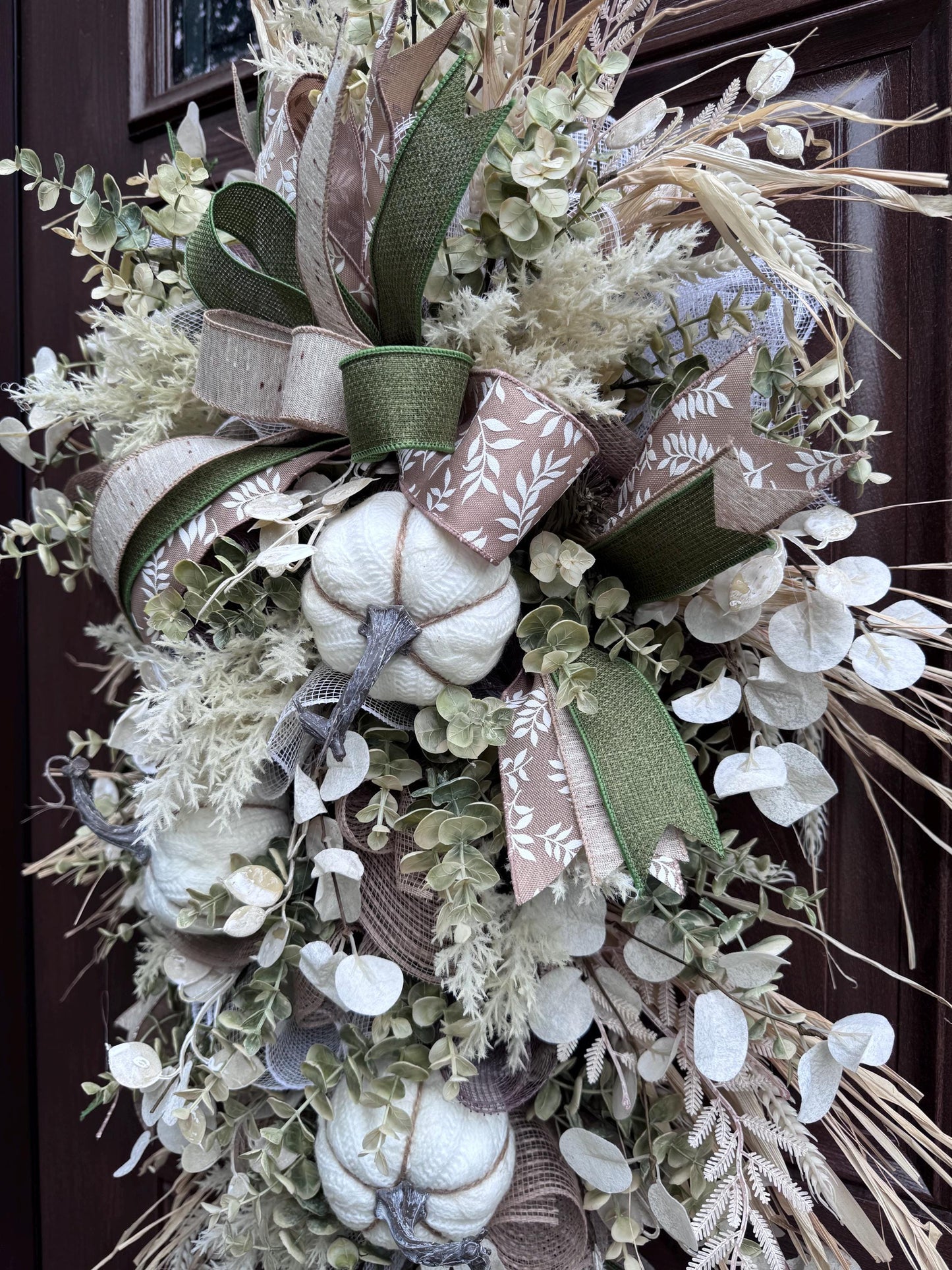 Neutra Fall Swag Wreath, Elegant Autumn Door Decor for Outdoor Porch or Indoor Office Wall Hanger, Farmhouse Swag Door Accent for Home Decor