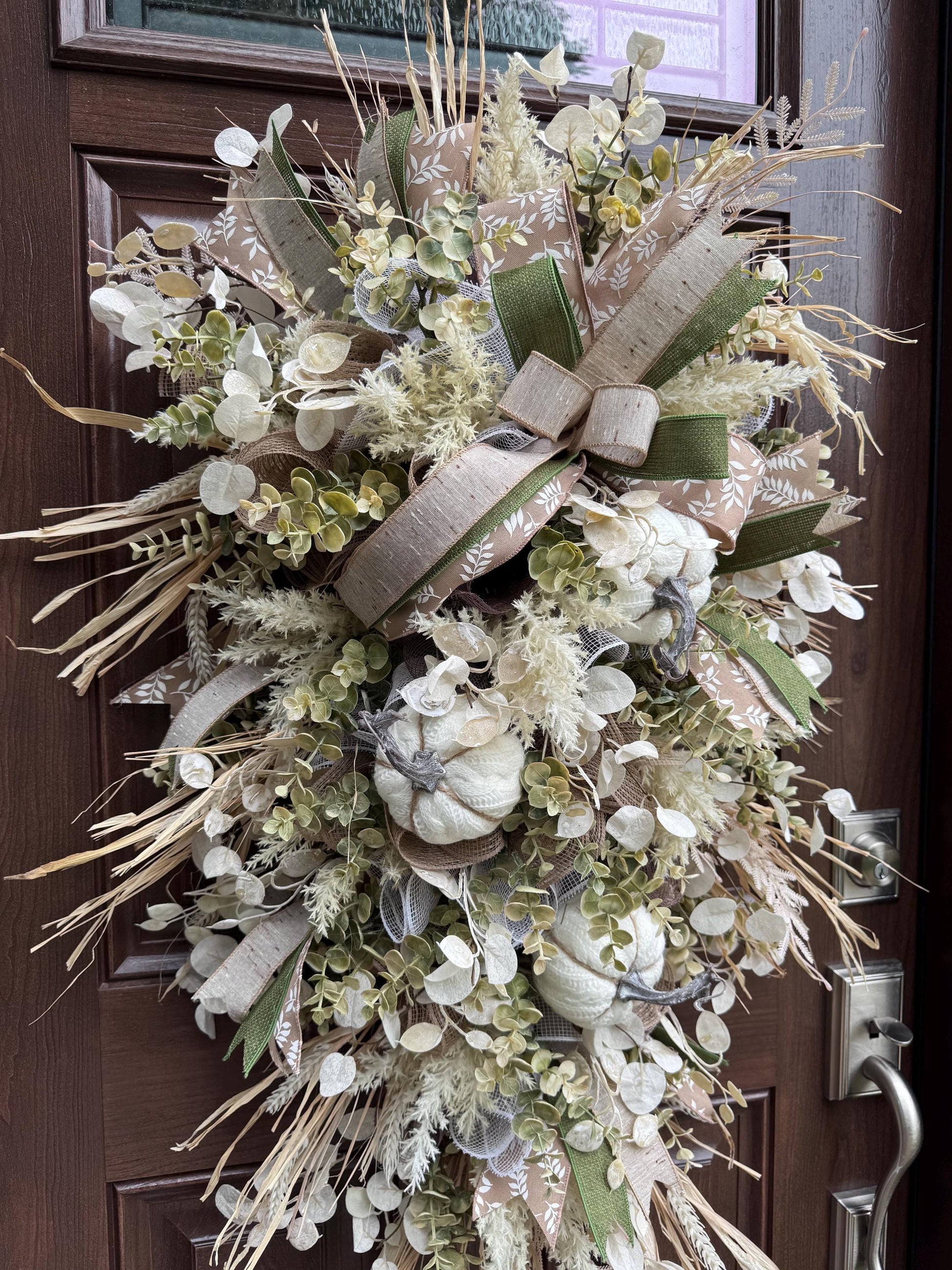 Neutra Fall Swag Wreath, Elegant Autumn Door Decor for Outdoor Porch or Indoor Office Wall Hanger, Farmhouse Swag Door Accent for Home Decor