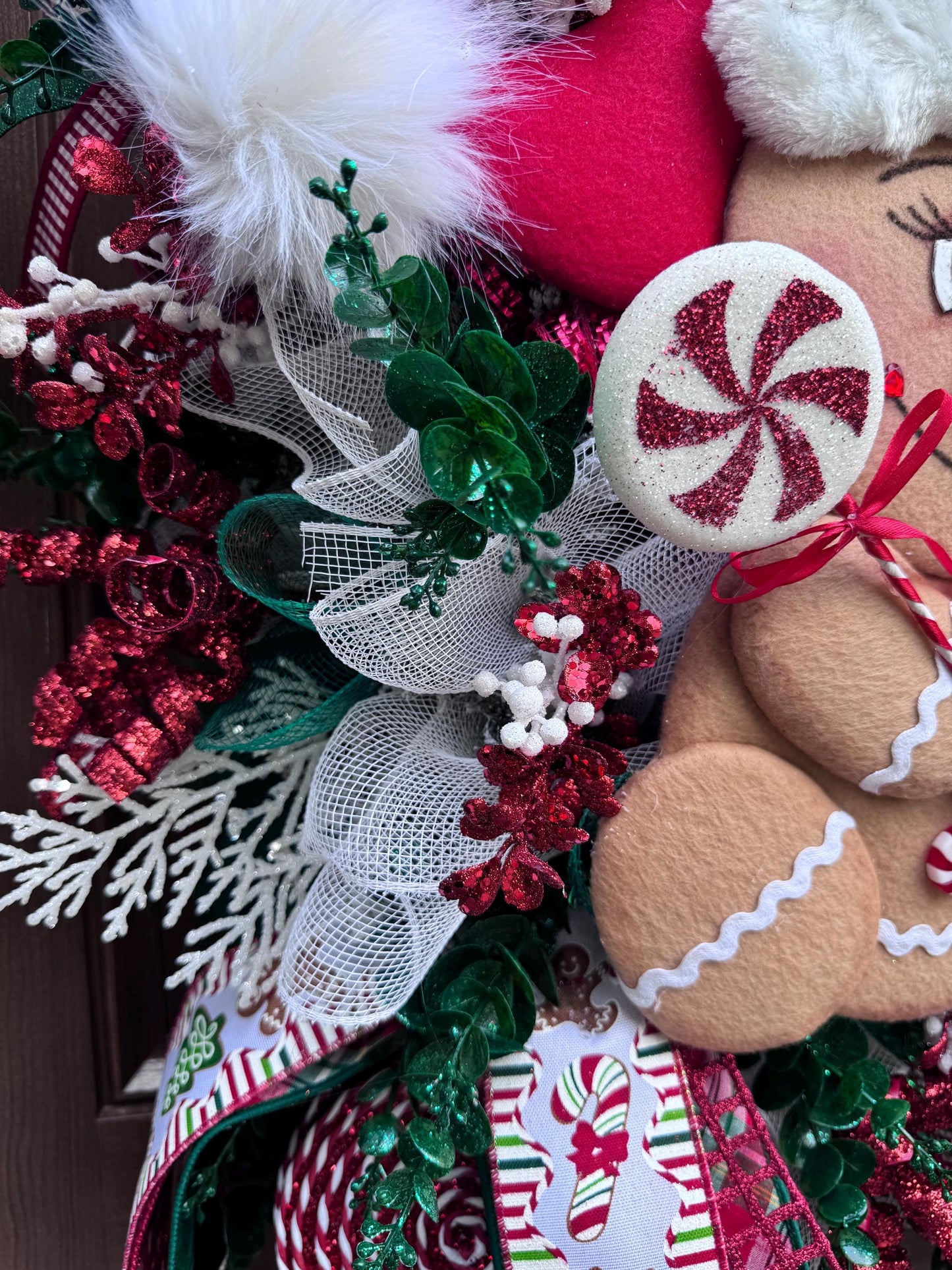 Peppermint Gingerbread Wreath for Front Door Whimsical Christmas Decor for Outdoor Porch or Indoor Office Wall Hanger Holiday Home Decor