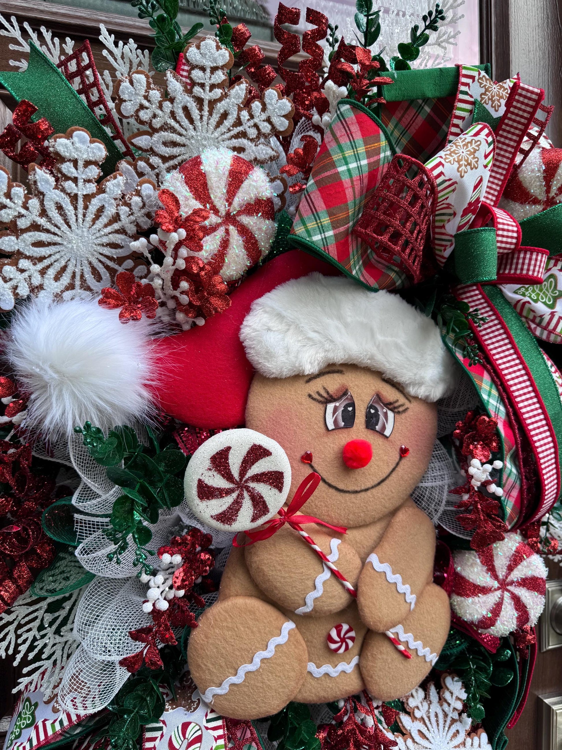 Peppermint Gingerbread Wreath for Front Door Whimsical Christmas Decor for Outdoor Porch or Indoor Office Wall Hanger Holiday Home Decor