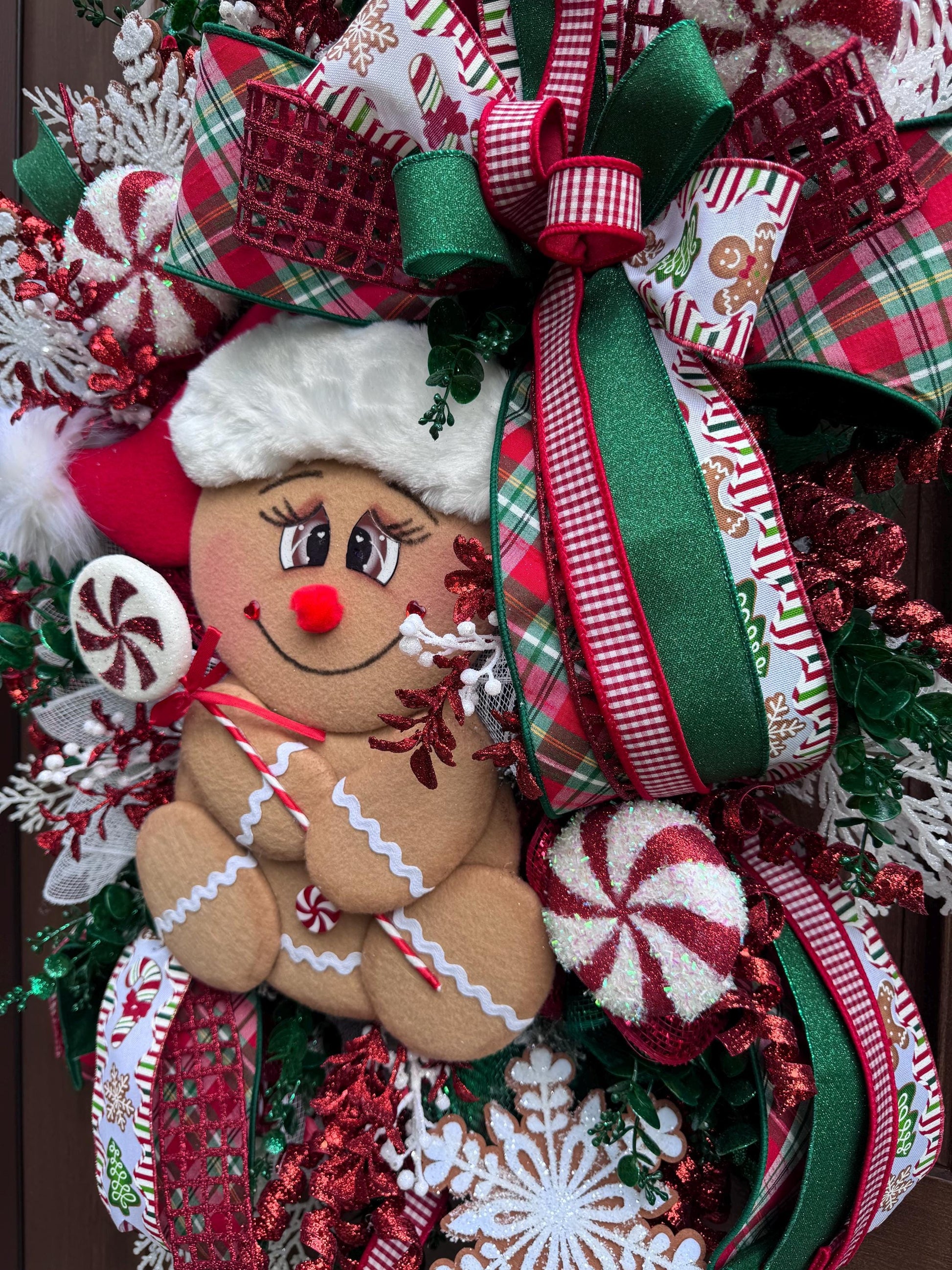 Peppermint Gingerbread Wreath for Front Door Whimsical Christmas Decor for Outdoor Porch or Indoor Office Wall Hanger Holiday Home Decor