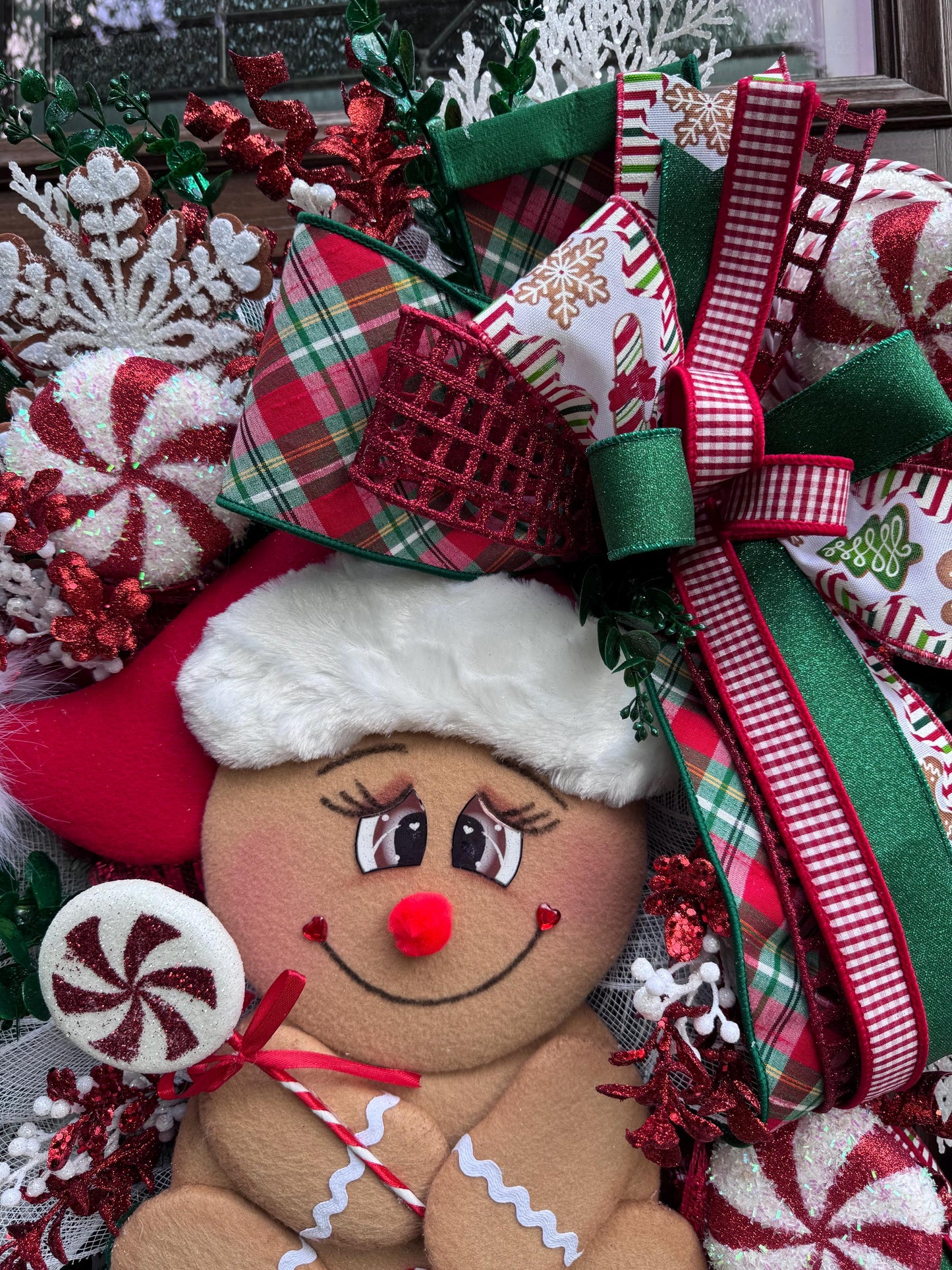 Peppermint Gingerbread Wreath for Front Door Whimsical Christmas Decor for Outdoor Porch or Indoor Office Wall Hanger Holiday Home Decor